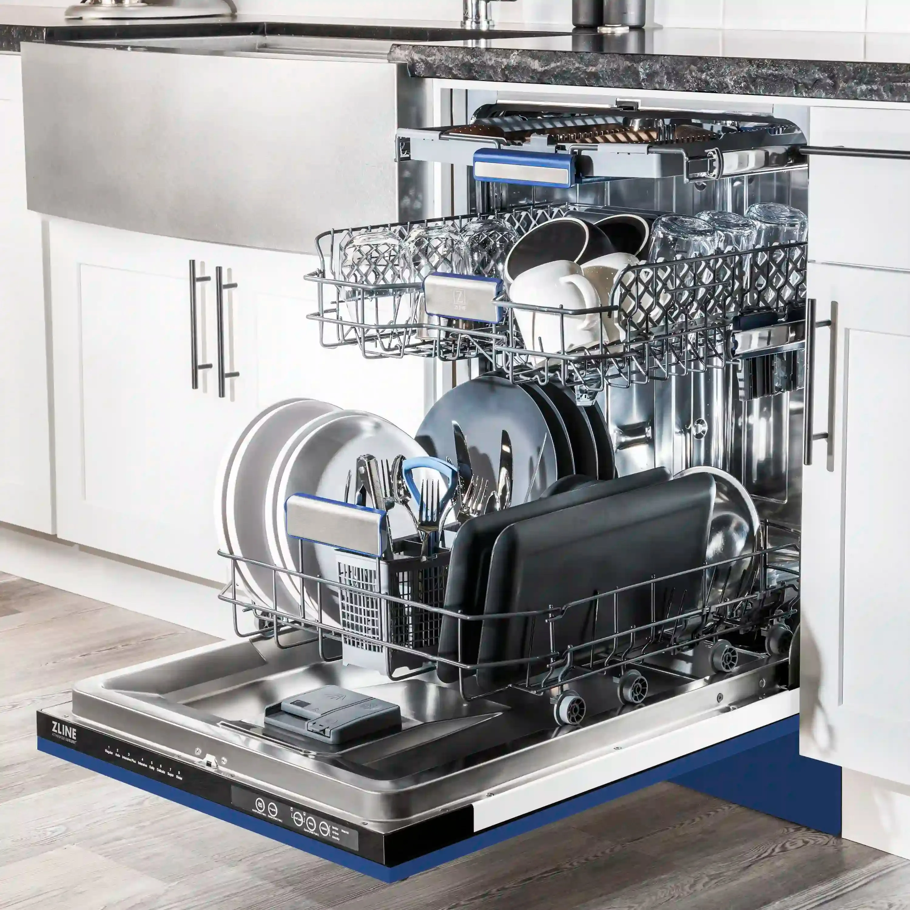 ZLINE 24-Inch Tallac Series 3rd Rack Dishwasher in Blue Matte with Stainless Steel Tub, 51dBa (DWV-BM-24)