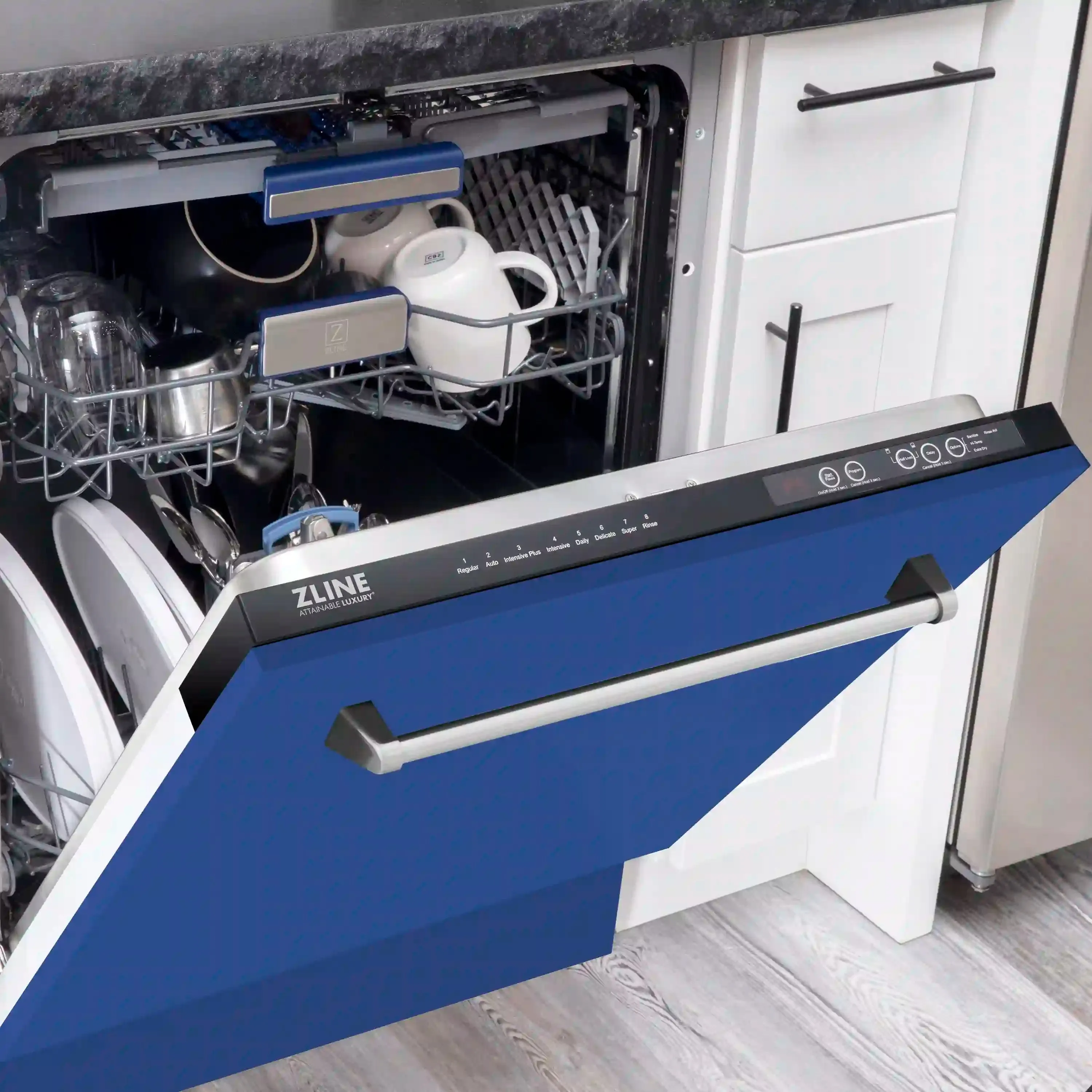 ZLINE 24-Inch Tallac Series 3rd Rack Dishwasher in Blue Matte with Stainless Steel Tub, 51dBa (DWV-BM-24)