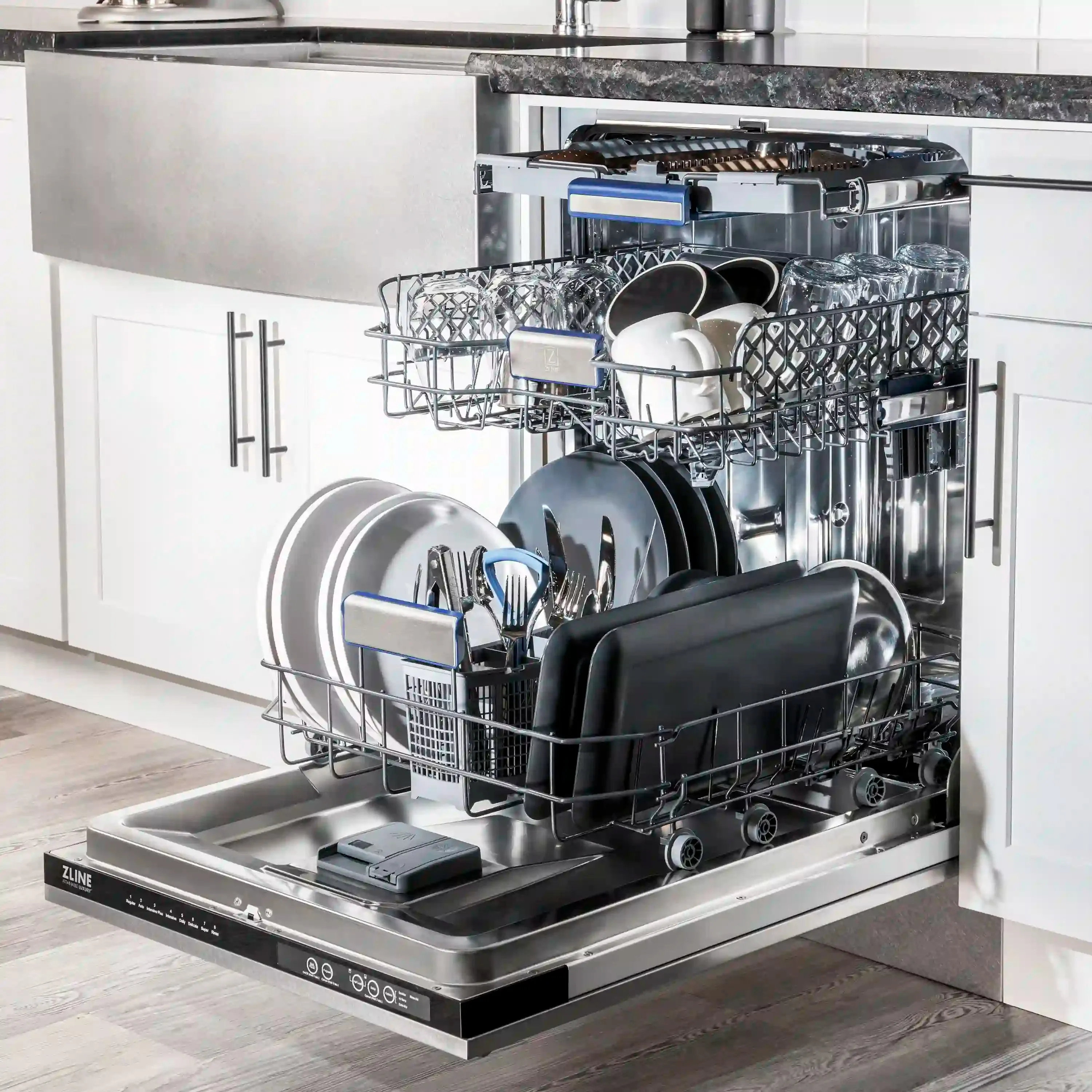 ZLINE 24-Inch Tallac Series 3rd Rack Dishwasher in DuraSnow with Stainless Steel Tub, 51dBa (DWV-SN-24)