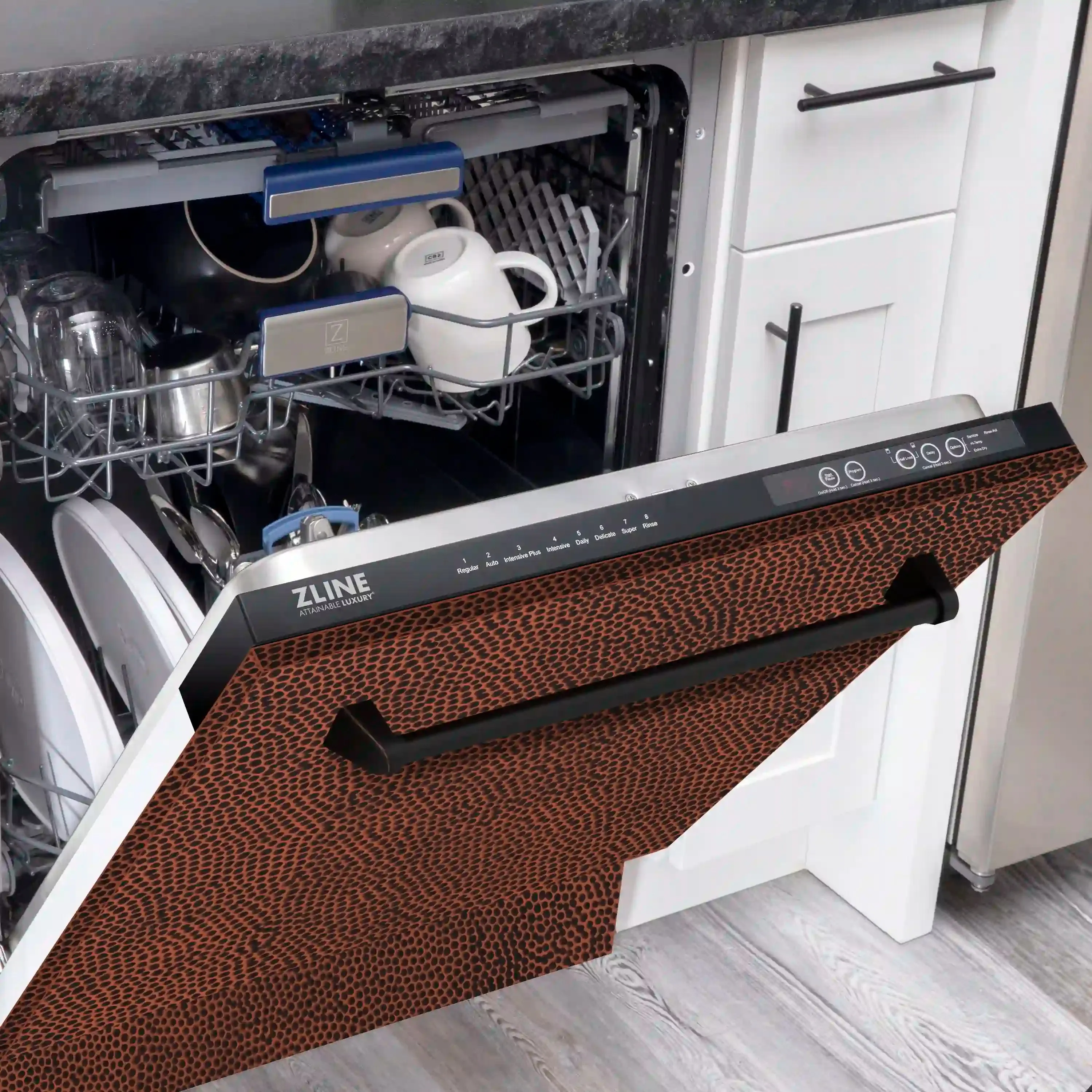 ZLINE 24-Inch Tallac Series 3rd Rack Dishwasher in Hand Hammered Copper with Stainless Steel Tub, 51dBa (DWV-HH-24)