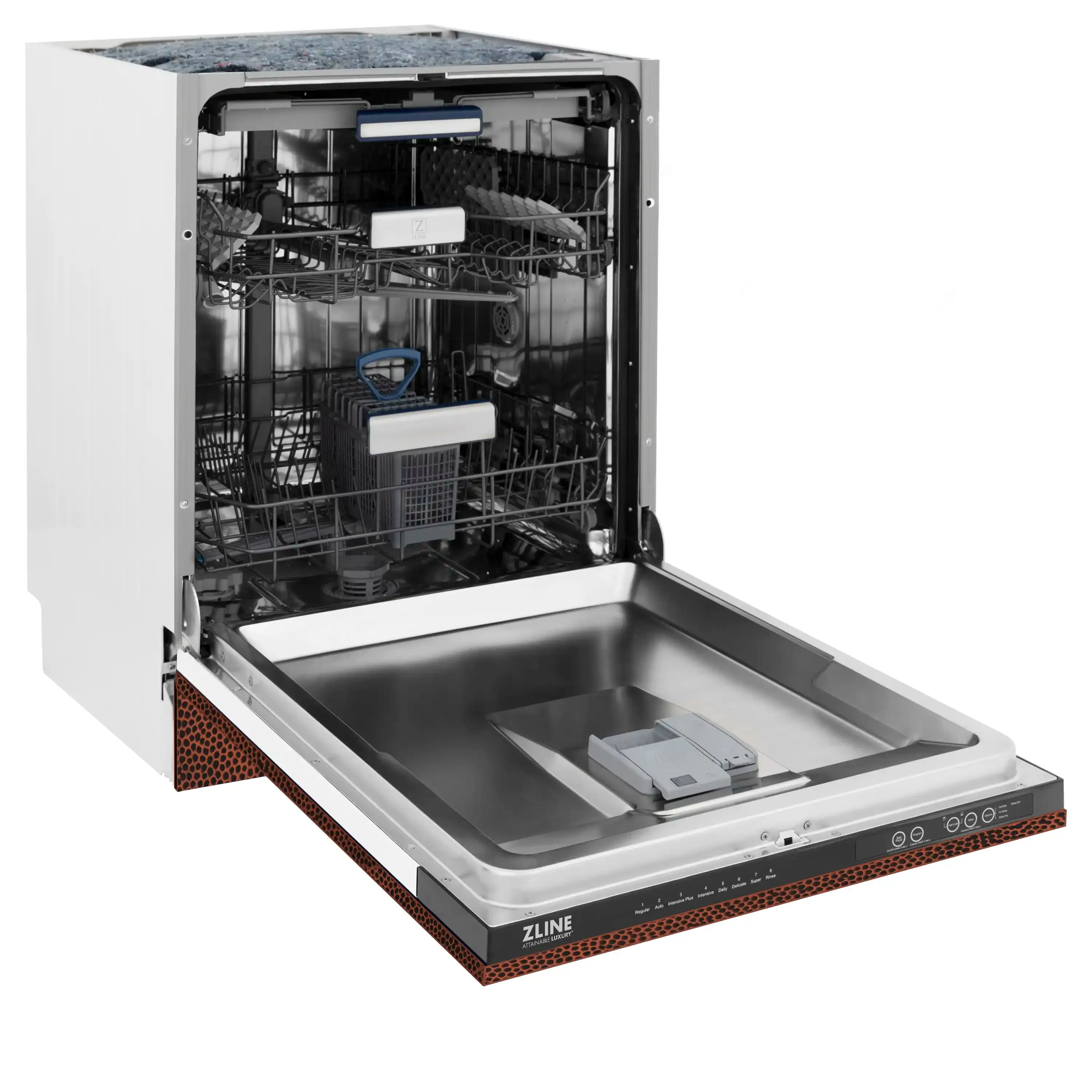 ZLINE 24-Inch Tallac Series 3rd Rack Dishwasher in Hand Hammered Copper with Stainless Steel Tub, 51dBa (DWV-HH-24)