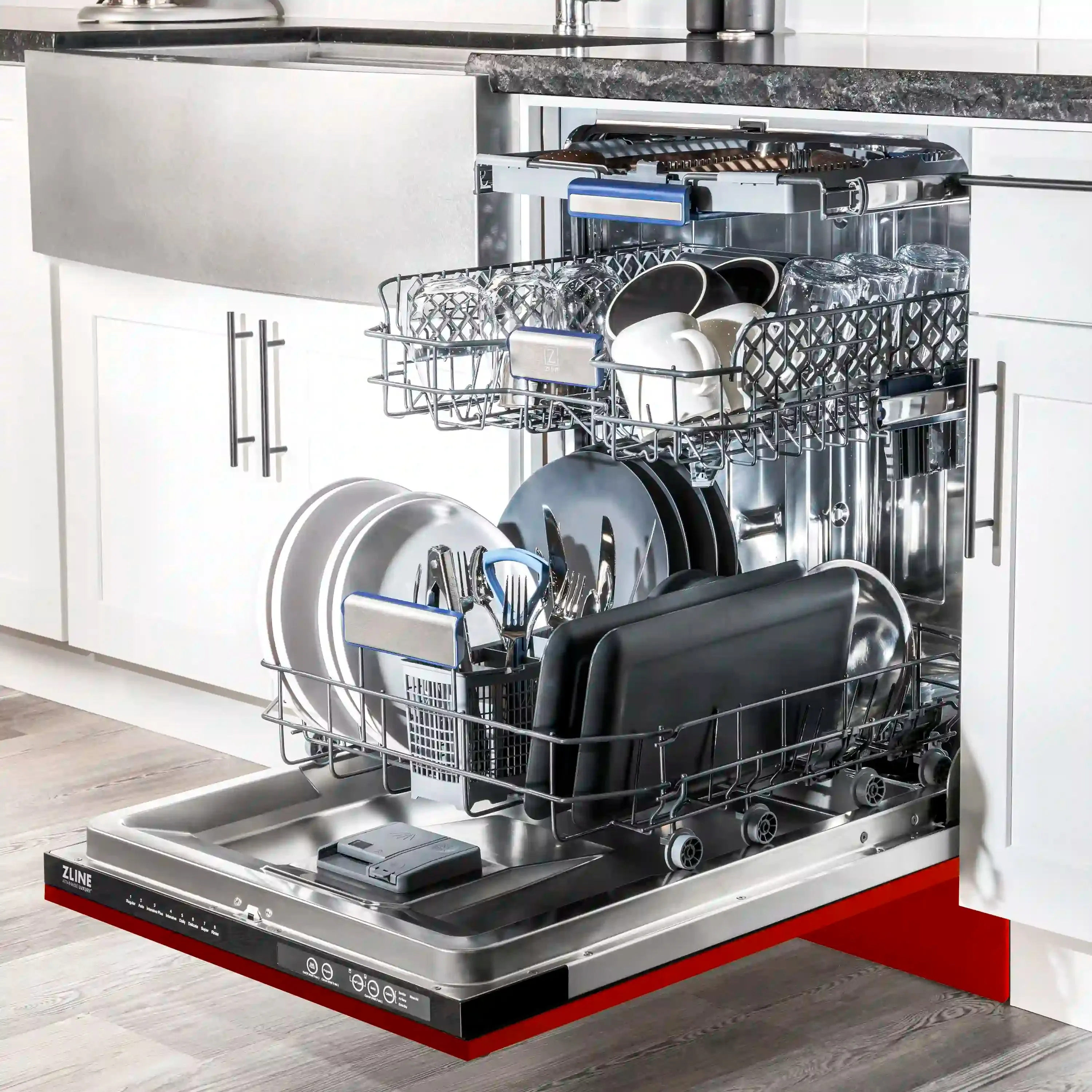 ZLINE 24-Inch Tallac Series 3rd Rack Dishwasher in Red Gloss with Stainless Steel Tub, 51dBa (DWV-RG-24)