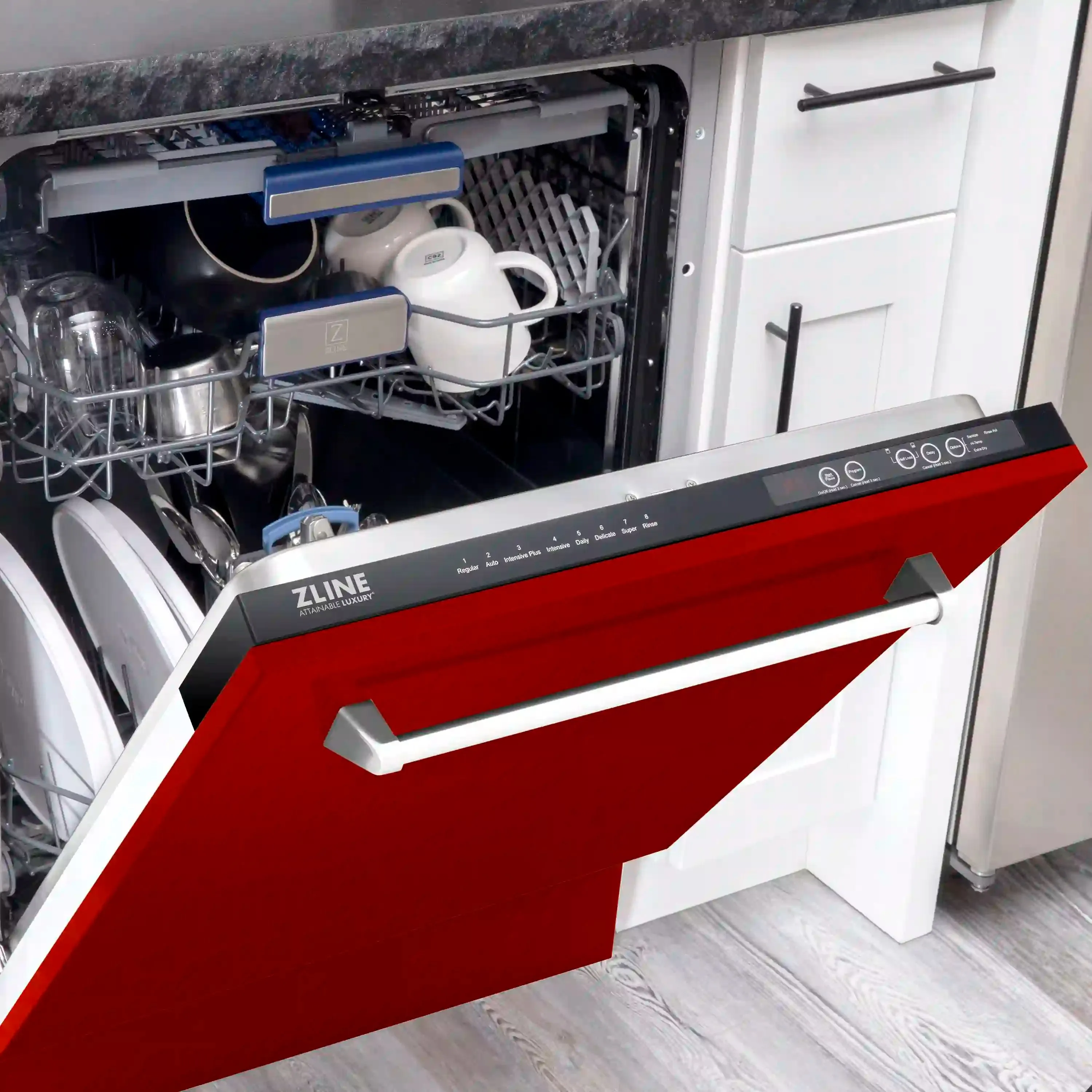 ZLINE 24-Inch Tallac Series 3rd Rack Dishwasher in Red Gloss with Stainless Steel Tub, 51dBa (DWV-RG-24)