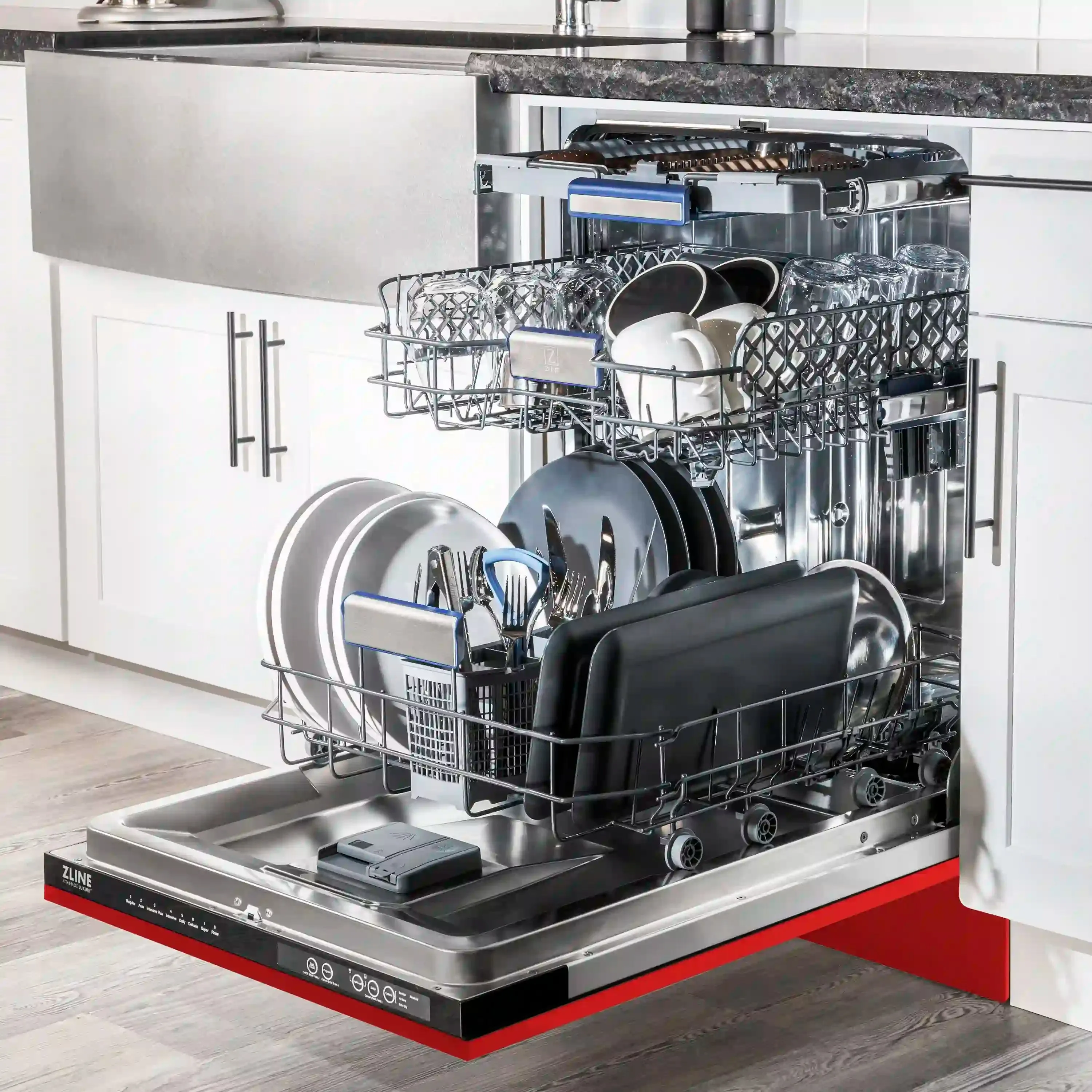 ZLINE 24-Inch Tallac Series 3rd Rack Dishwasher in Red Matte with Stainless Steel Tub, 51dBa (DWV-RM-24)