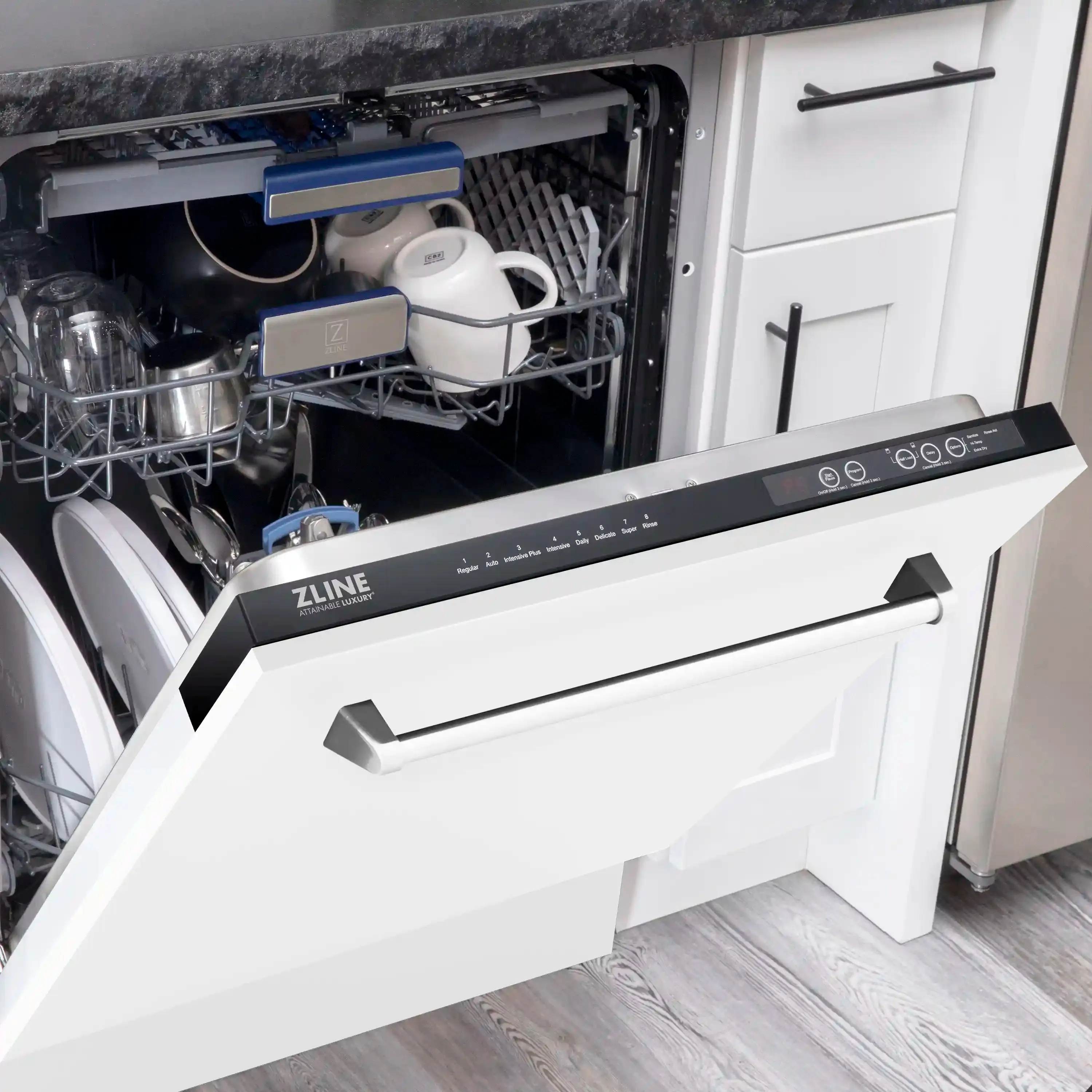 ZLINE 24-Inch Tallac Series 3rd Rack Dishwasher in White Matte with Stainless Steel Tub, 51dBa (DWV-WM-24)