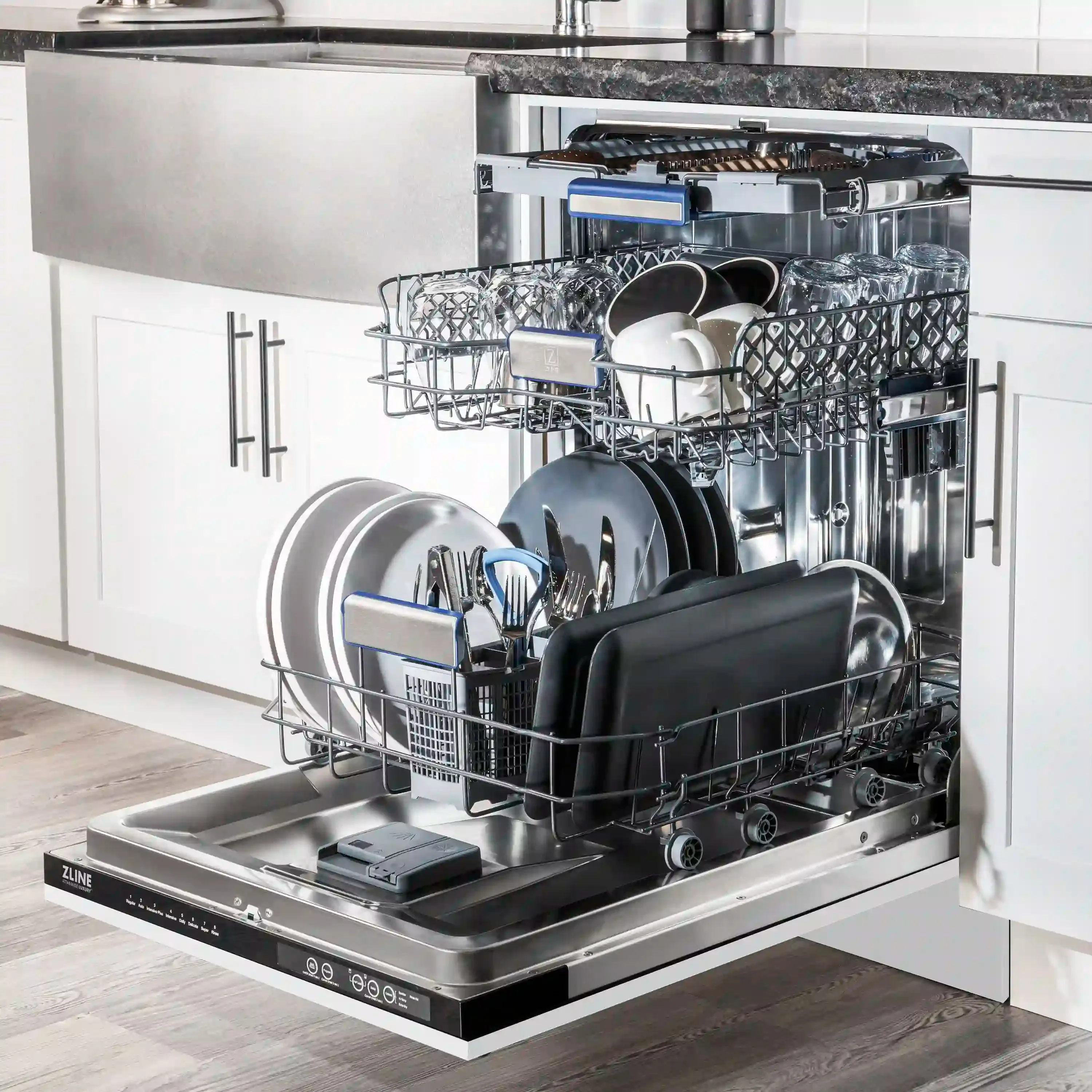 ZLINE 24-Inch Tallac Series 3rd Rack Dishwasher in White Matte with Stainless Steel Tub, 51dBa (DWV-WM-24)