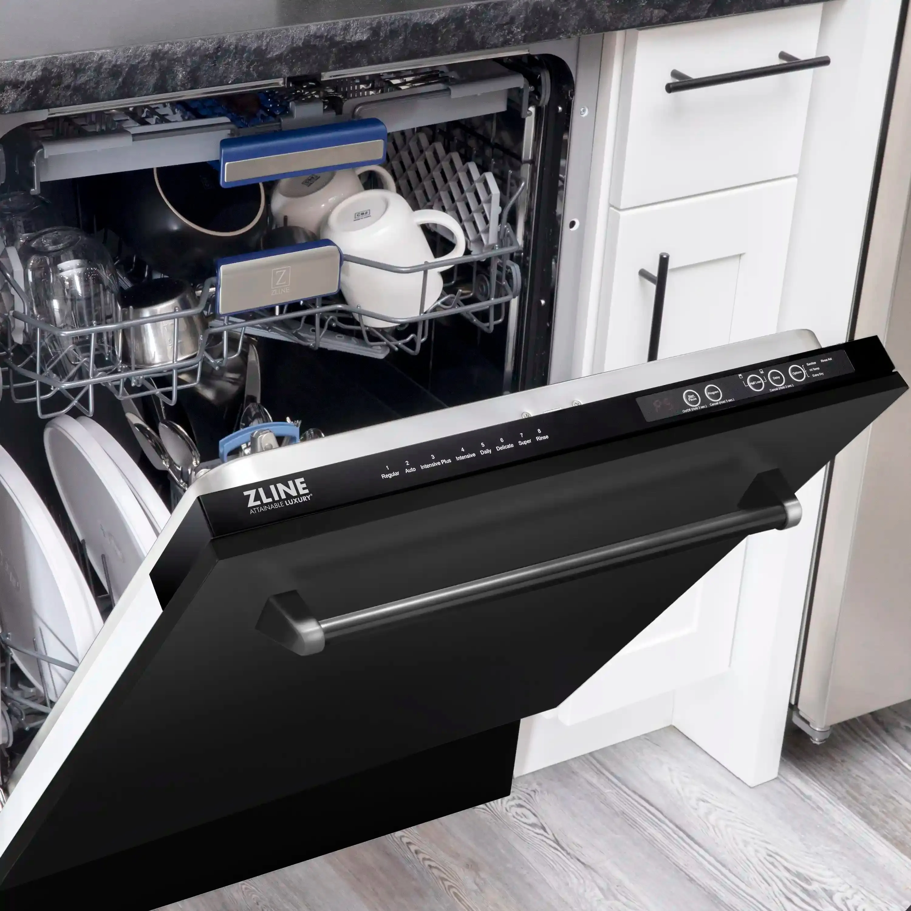 ZLINE 24-Inch Tallac Series 3rd Rack Tall Tub Dishwasher in Black Stainless Steel with Stainless Steel Tub, 51dBa (DWV-BS-24)