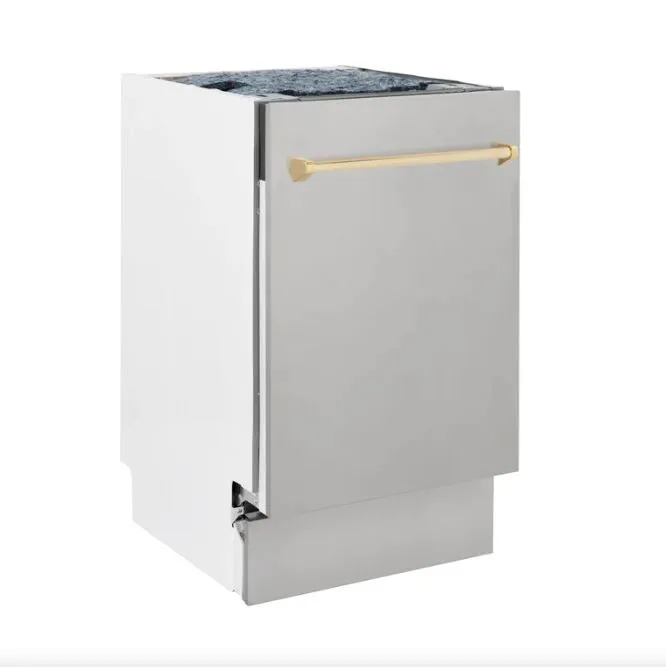 ZLINE Autograph Edition 18 in. Dishwasher in Stainless Steel with Gold Handle, DWVZ-304-18-G
