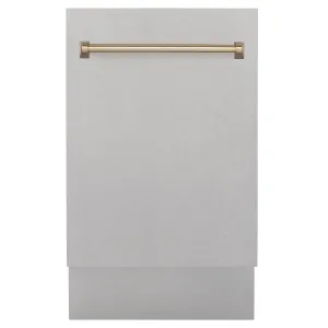 ZLINE Autograph Edition 18-Inch Compact 3rd Rack Top Control Dishwasher in DuraSnow Stainless Steel with Champagne Bronze Handle, 51dBa (DWVZ-SN-18-CB)