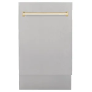 ZLINE Autograph Edition 18-Inch Compact 3rd Rack Top Control Dishwasher in DuraSnow Stainless Steel with Gold Handle, 51dBa (DWVZ-SN-18-G)