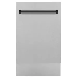 ZLINE Autograph Edition 18-Inch Compact 3rd Rack Top Control Dishwasher in DuraSnow Stainless Steel with Matte Black Handle, 51dBa (DWVZ-SN-18-MB)