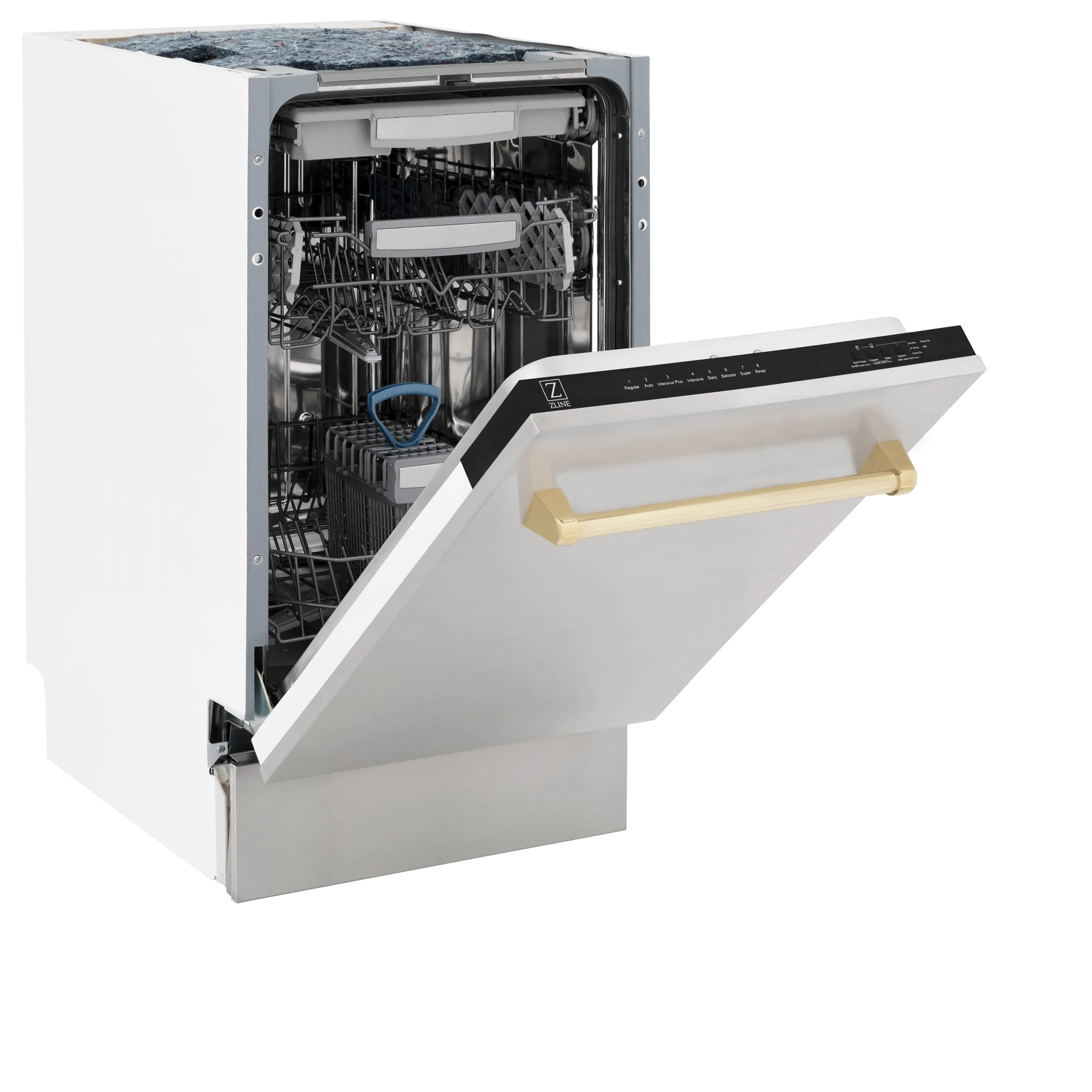 ZLINE Autograph Edition 18-Inch Compact 3rd Rack Top Control Dishwasher in Stainless Steel with Gold Handle, 51dBa (DWVZ-304-18-G)