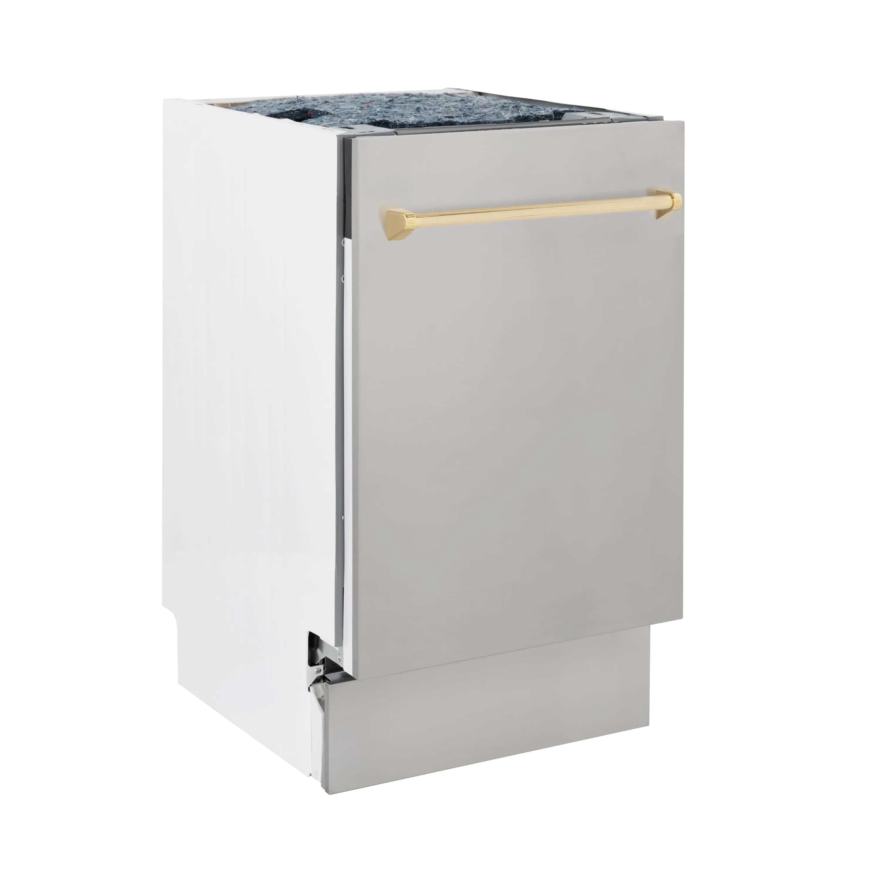 ZLINE Autograph Edition 18-Inch Compact 3rd Rack Top Control Dishwasher in Stainless Steel with Gold Handle, 51dBa (DWVZ-304-18-G)