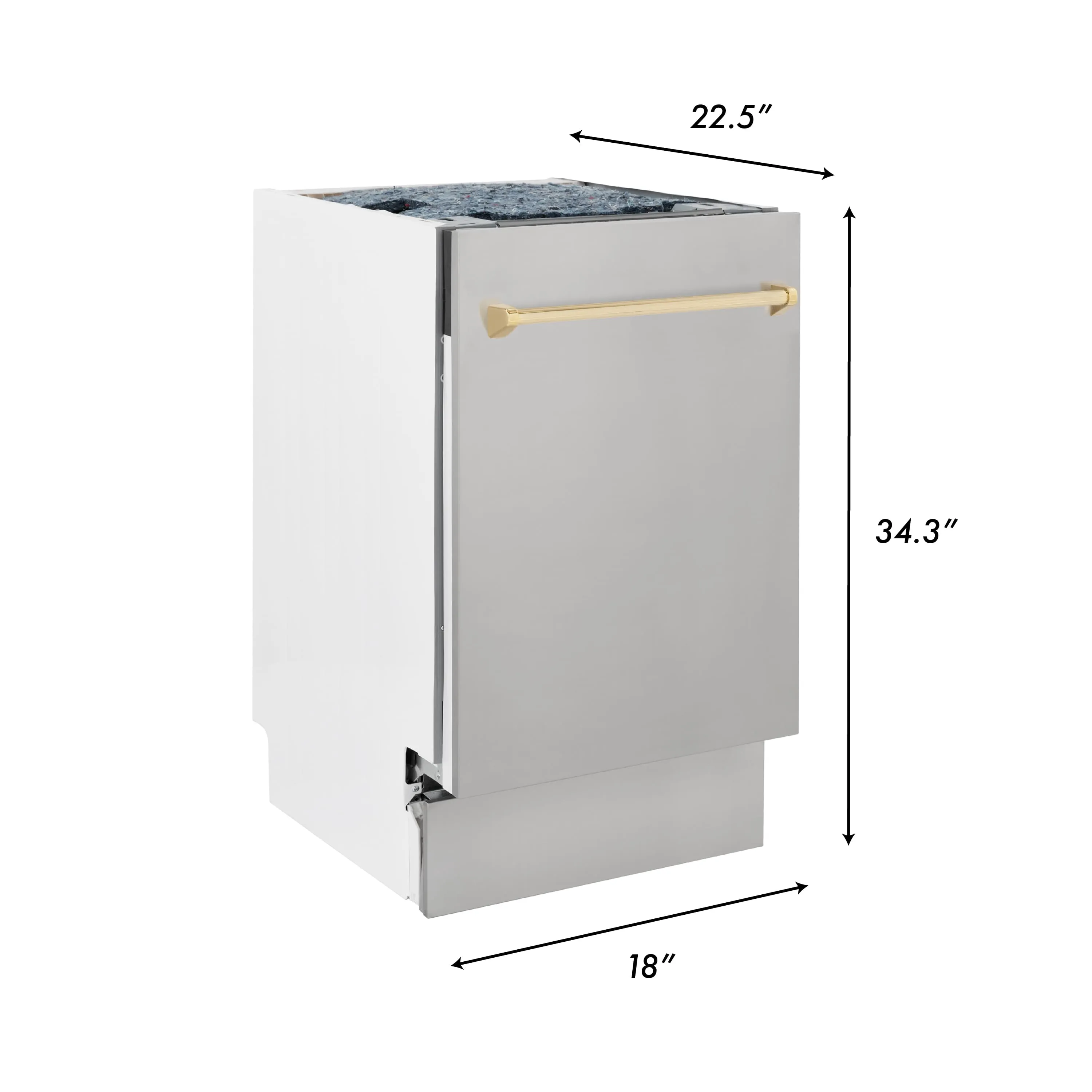ZLINE Autograph Edition 18-Inch Compact 3rd Rack Top Control Dishwasher in Stainless Steel with Gold Handle, 51dBa (DWVZ-304-18-G)