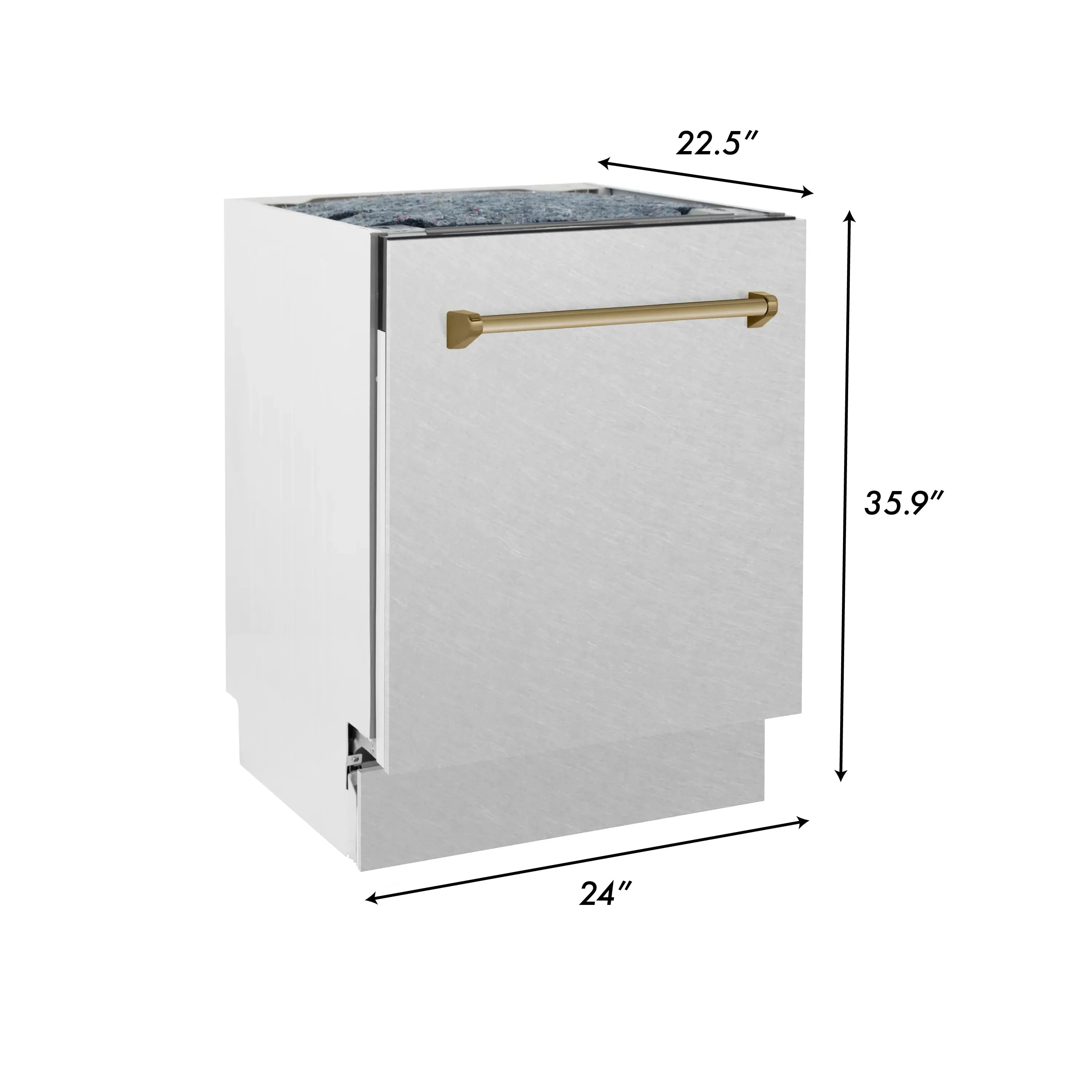 ZLINE Autograph Edition 24-Inch 3rd Rack Top Control Tall Tub Dishwasher in DuraSnow Stainless Steel with Champagne Bronze Handle, 51dBa (DWVZ-SN-24-CB)