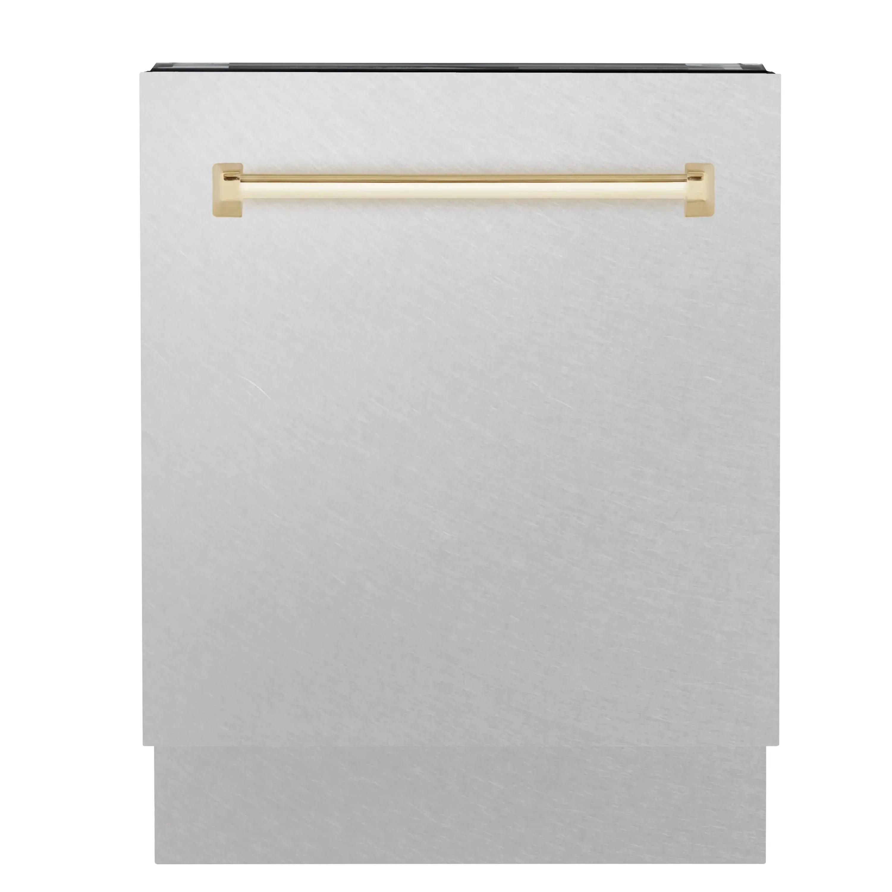 ZLINE Autograph Edition 24-Inch 3rd Rack Top Control Tall Tub Dishwasher in DuraSnow Stainless Steel with Gold Handle, 51dBa (DWVZ-SN-24-G)