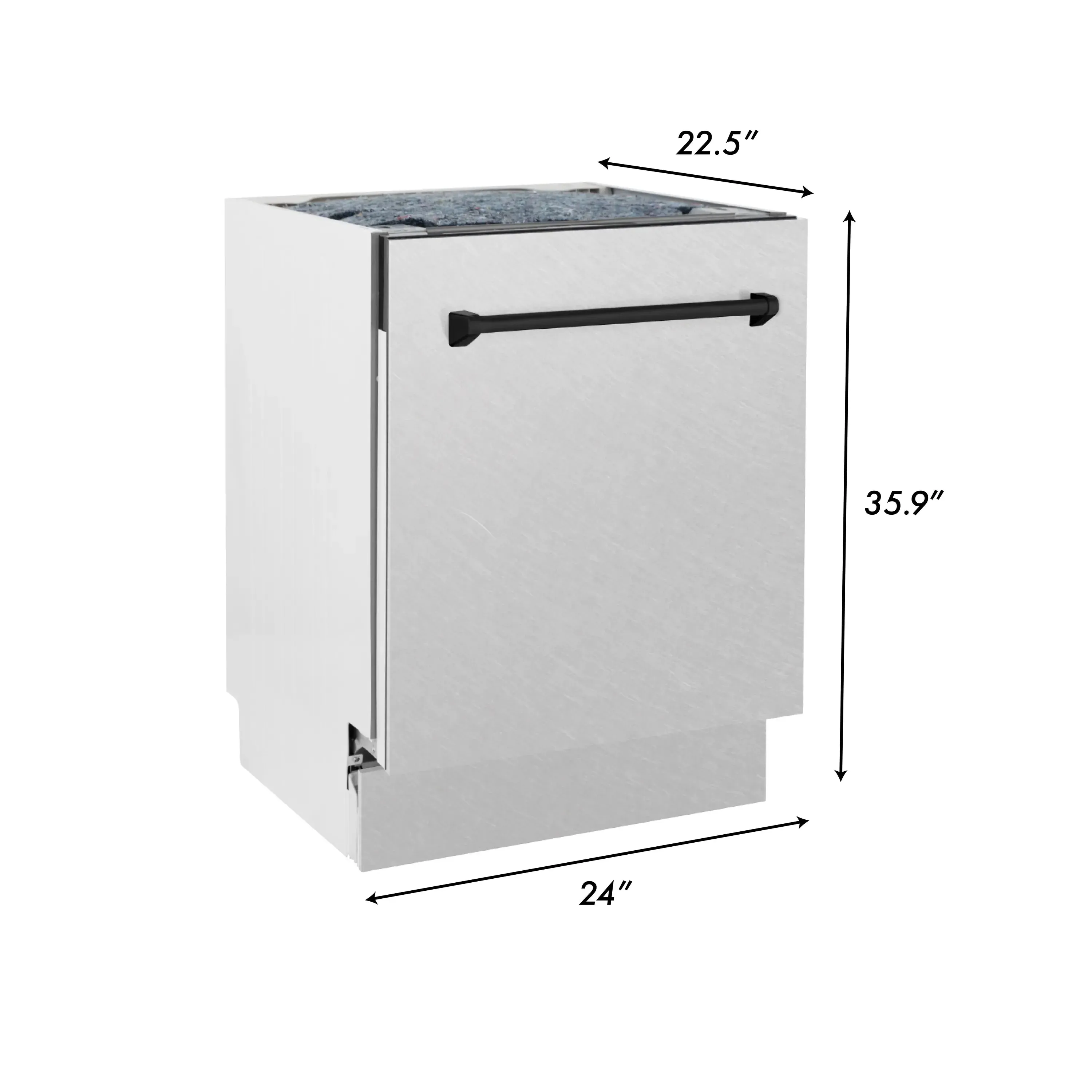 ZLINE Autograph Edition 24-Inch 3rd Rack Top Control Tall Tub Dishwasher in DuraSnow Stainless Steel with Matte Black Handle, 51dBa (DWVZ-SN-24-MB)