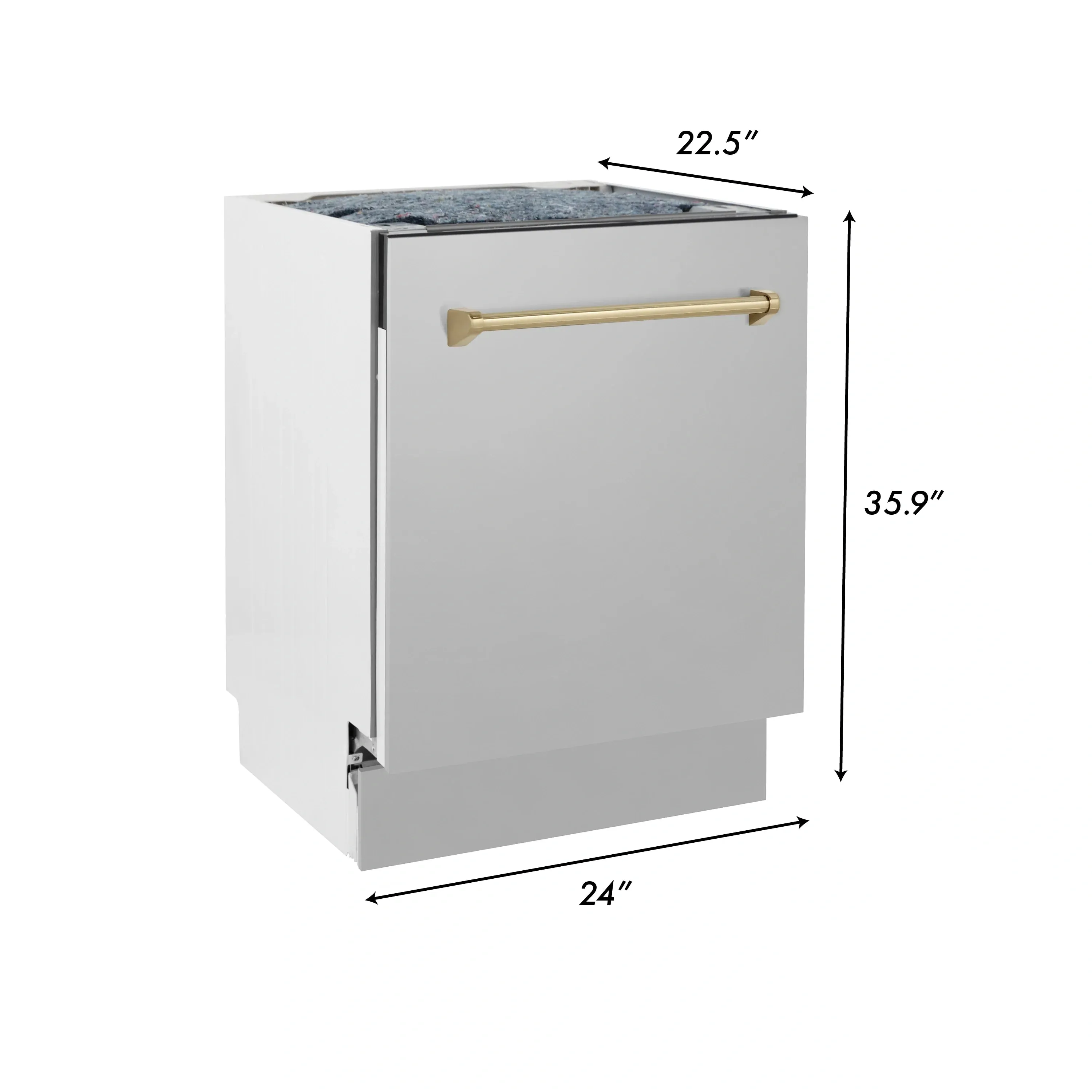 ZLINE Autograph Edition 24-Inch 3rd Rack Top Control Tall Tub Dishwasher in Stainless Steel with Champagne Bronze Handle, 51dBa (DWVZ-304-24-CB)