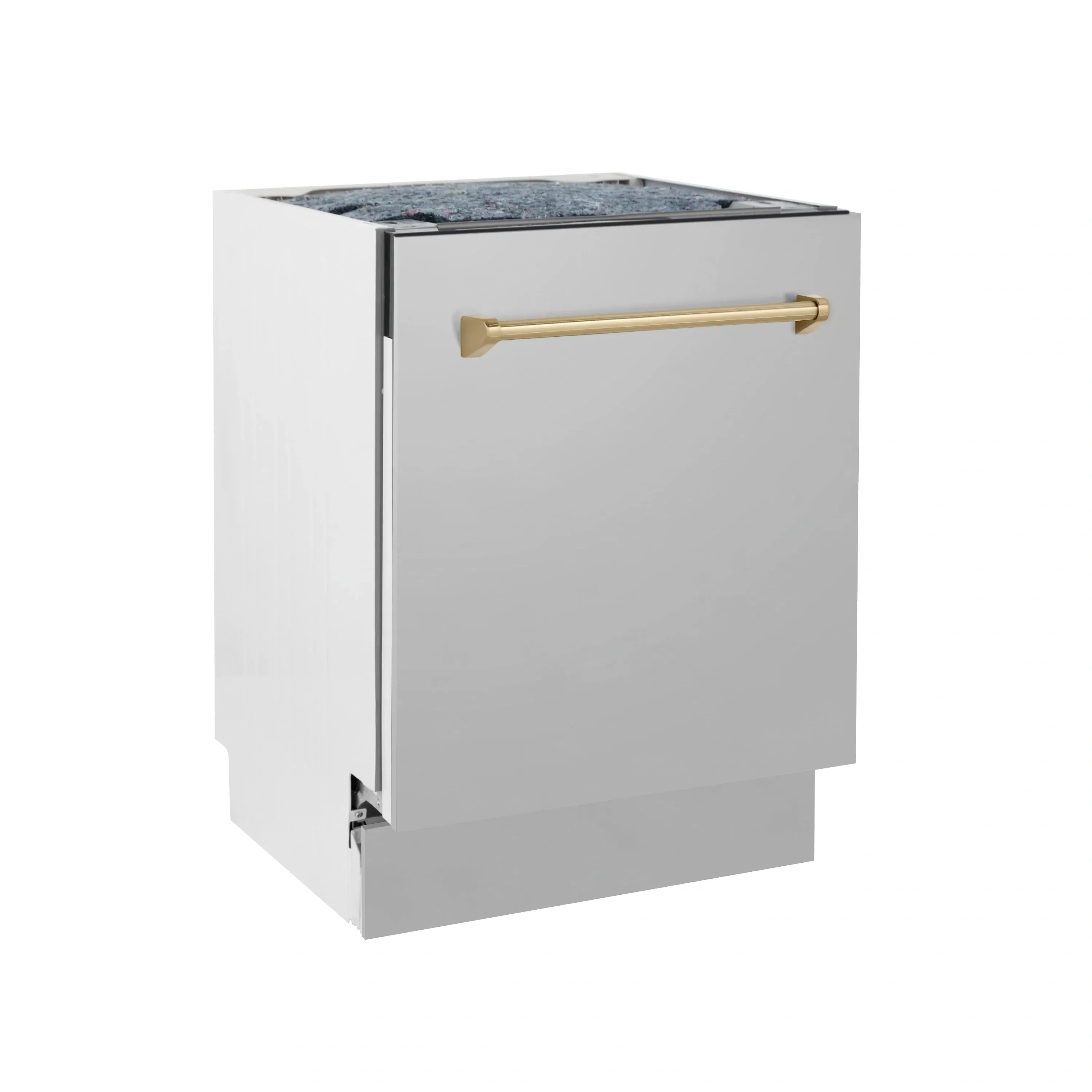 ZLINE Autograph Edition 24-Inch 3rd Rack Top Control Tall Tub Dishwasher in Stainless Steel with Champagne Bronze Handle, 51dBa (DWVZ-304-24-CB)