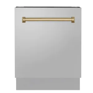 ZLINE Autograph Edition 24-Inch 3rd Rack Top Control Tall Tub Dishwasher in Stainless Steel with Champagne Bronze Handle, 51dBa (DWVZ-304-24-CB)