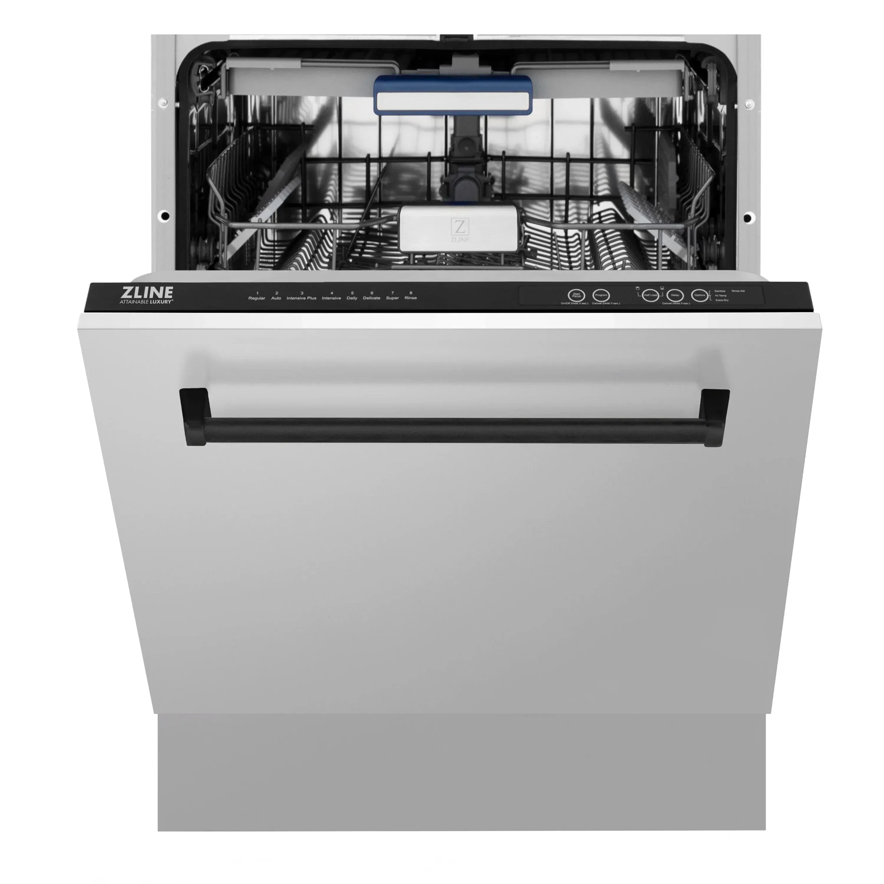 ZLINE Autograph Edition 24-Inch 3rd Rack Top Control Tall Tub Dishwasher in Stainless Steel with Matte Black Handle, 51dBa (DWVZ-304-24-MB)