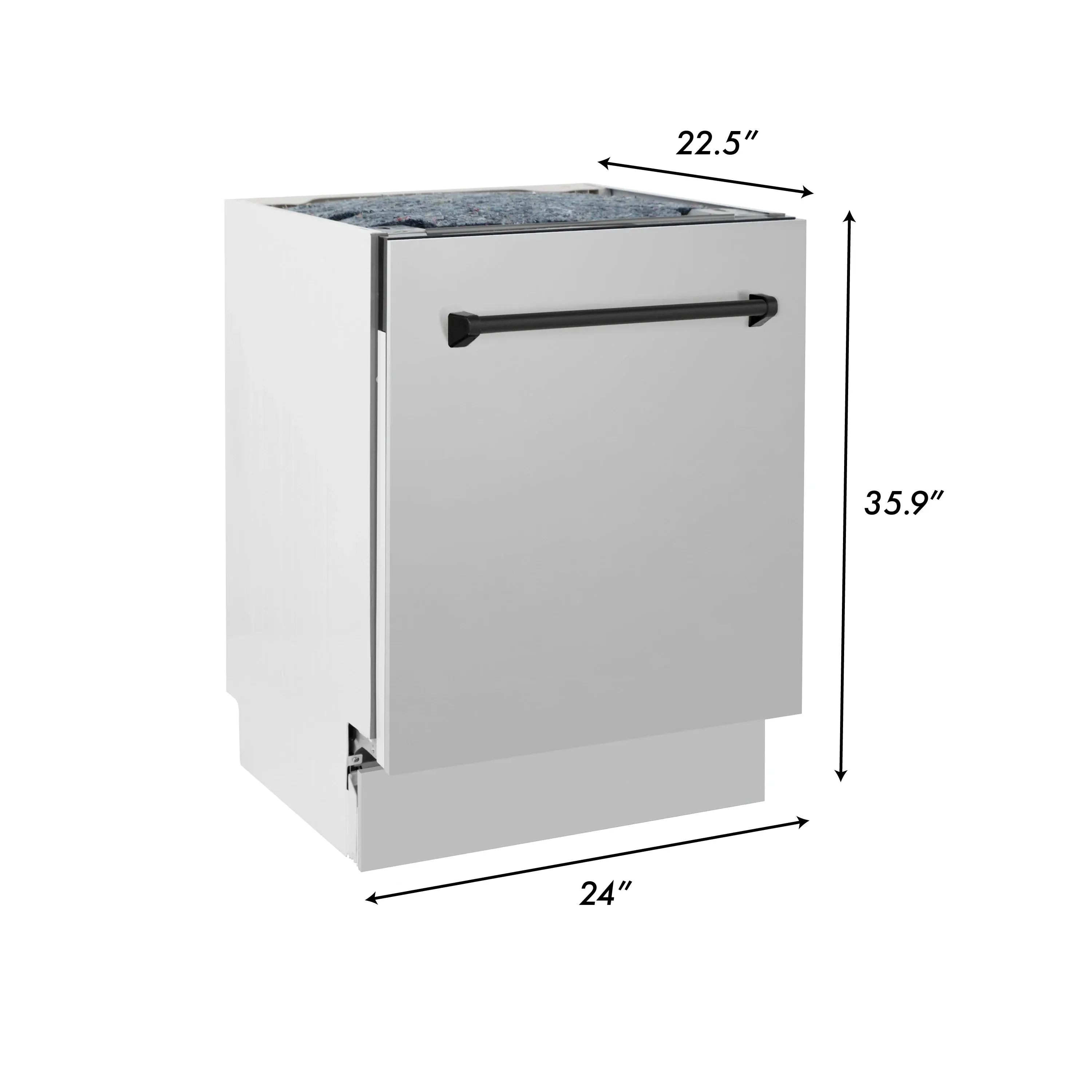ZLINE Autograph Edition 24-Inch 3rd Rack Top Control Tall Tub Dishwasher in Stainless Steel with Matte Black Handle, 51dBa (DWVZ-304-24-MB)