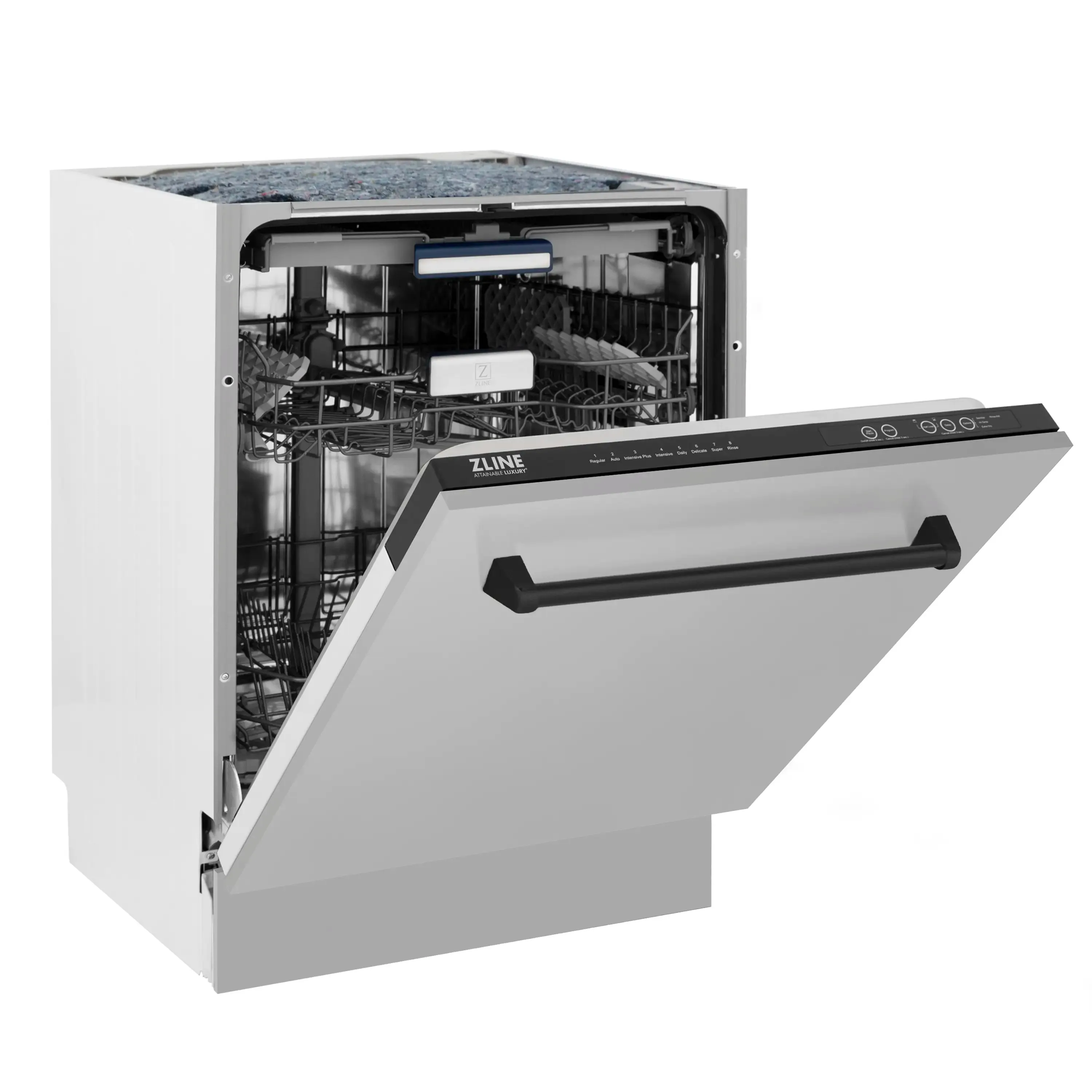 ZLINE Autograph Edition 24-Inch 3rd Rack Top Control Tall Tub Dishwasher in Stainless Steel with Matte Black Handle, 51dBa (DWVZ-304-24-MB)