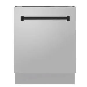 ZLINE Autograph Edition 24-Inch 3rd Rack Top Control Tall Tub Dishwasher in Stainless Steel with Matte Black Handle, 51dBa (DWVZ-304-24-MB)