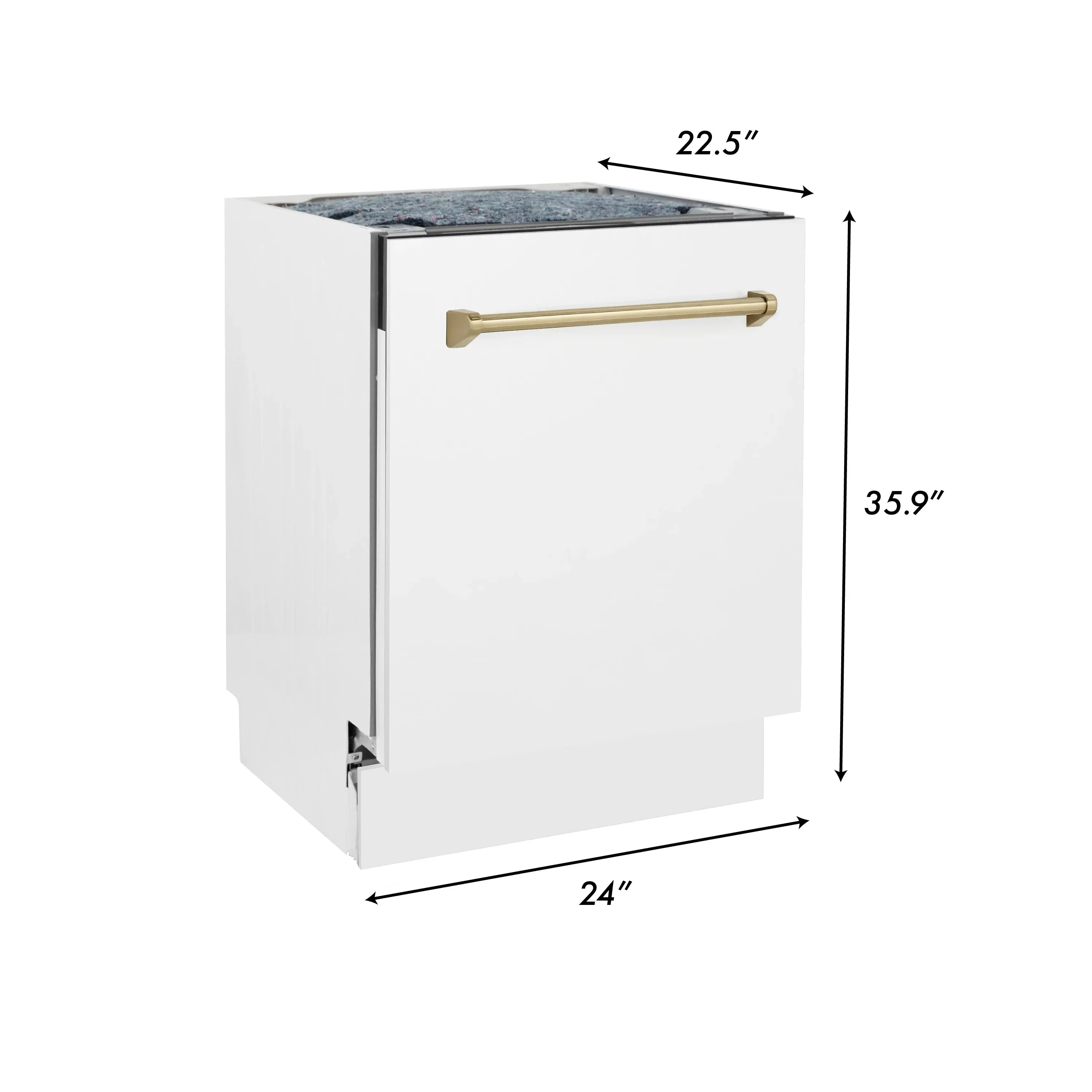ZLINE Autograph Edition 24-Inch 3rd Rack Top Control Tall Tub Dishwasher in White Matte with Champagne Bronze Handle, 51dBa (DWVZ-WM-24-CB)