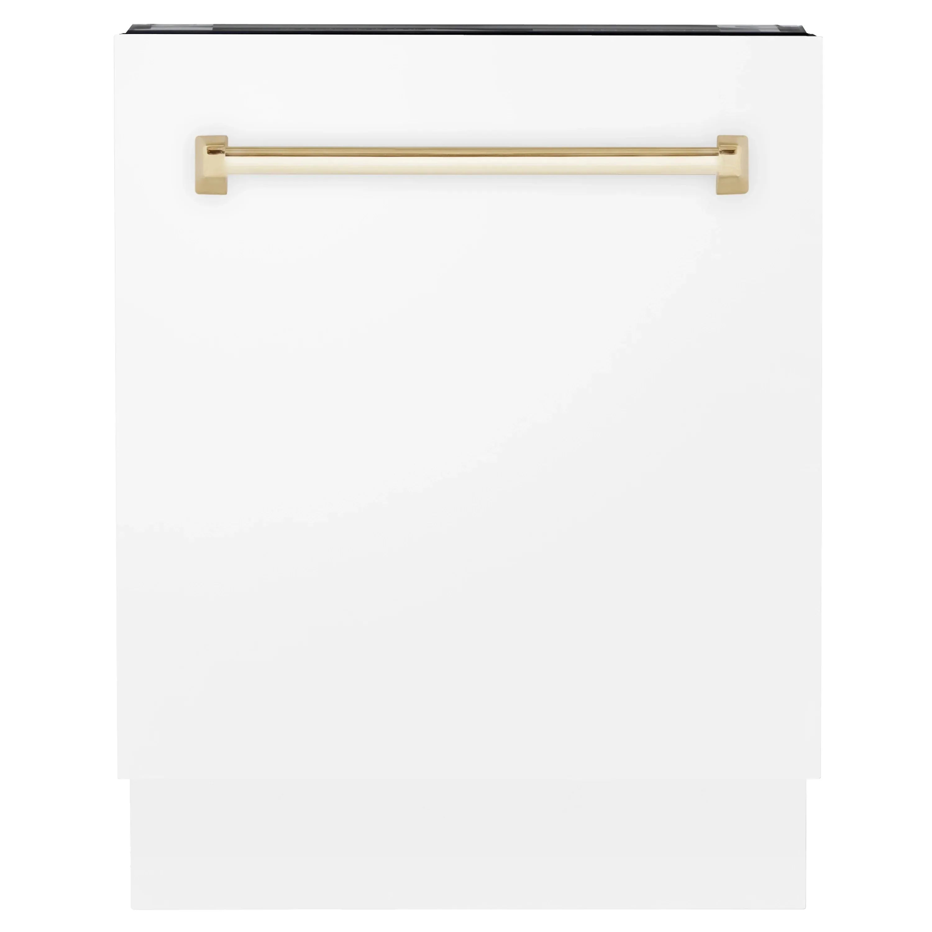 ZLINE Autograph Edition 24-Inch 3rd Rack Top Control Tall Tub Dishwasher in White Matte with Gold Handle, 51dBa (DWVZ-WM-24-G)