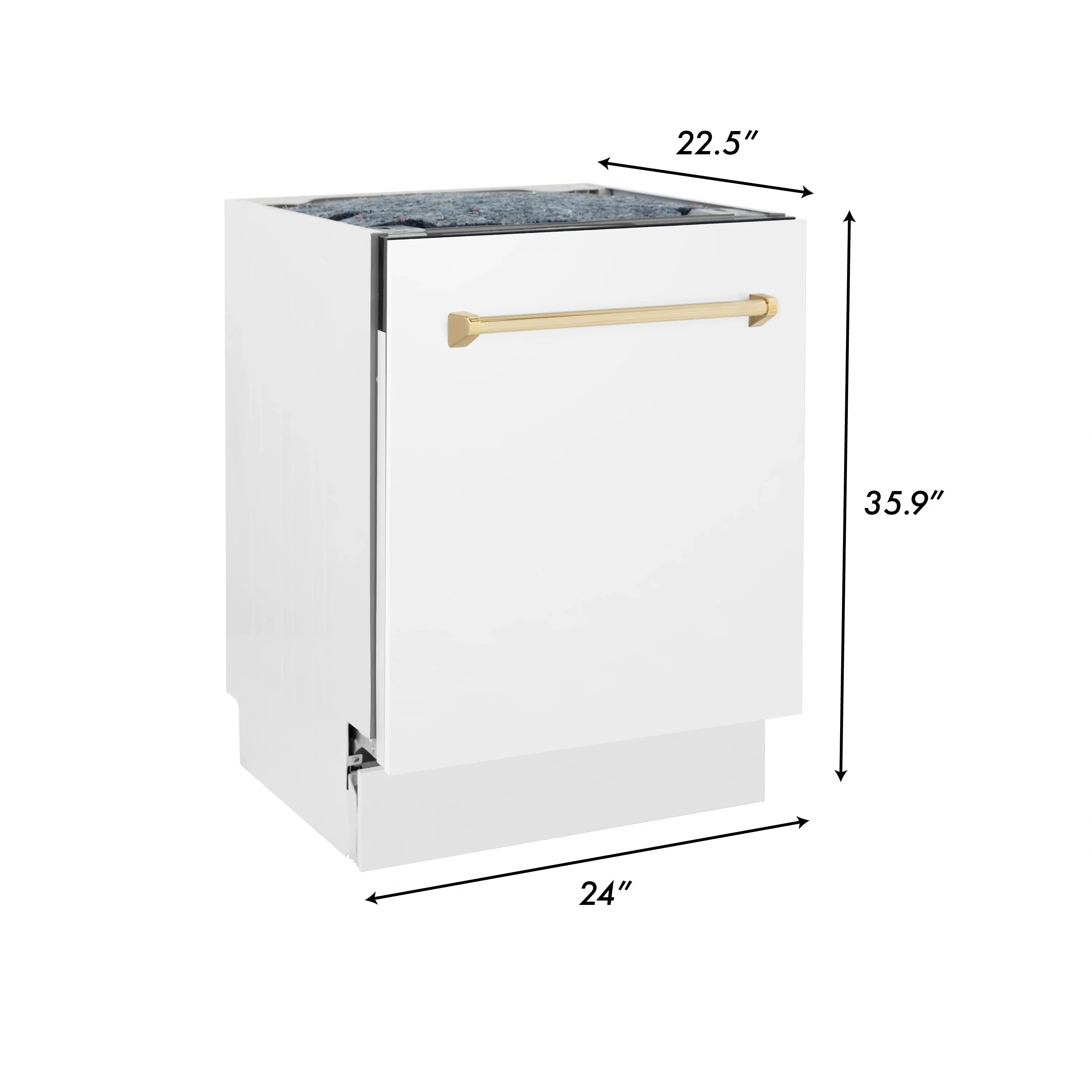 ZLINE Autograph Edition 24-Inch 3rd Rack Top Control Tall Tub Dishwasher in White Matte with Gold Handle, 51dBa (DWVZ-WM-24-G)
