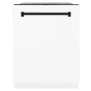ZLINE Autograph Edition 24-Inch 3rd Rack Top Control Tall Tub Dishwasher in White Matte with Matte Black Handle, 45 dBa (DWMTZ-WM-24-MB)