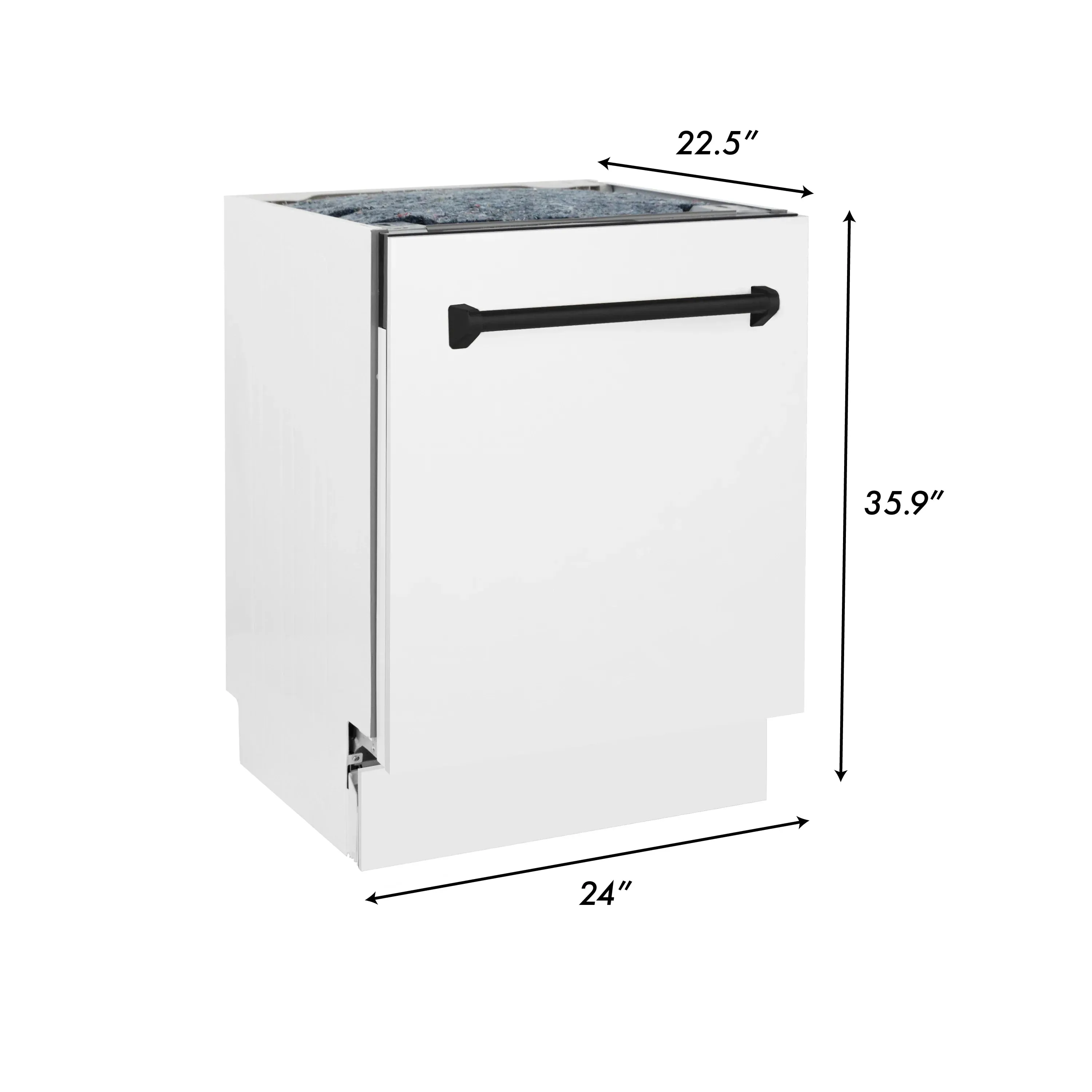 ZLINE Autograph Edition 24-Inch 3rd Rack Top Control Tall Tub Dishwasher in White Matte with Matte Black Handle, 51dBa (DWVZ-WM-24-MB)