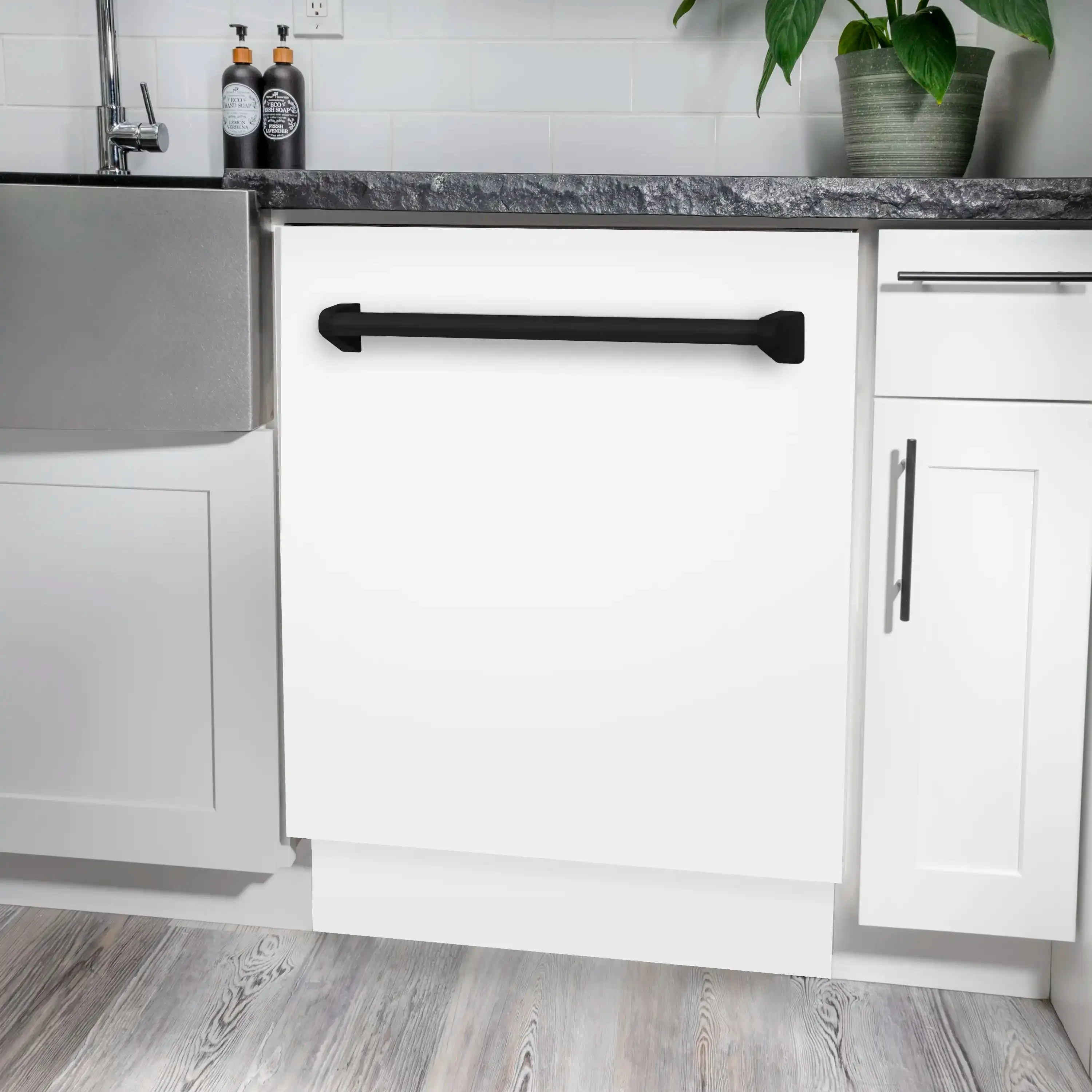 ZLINE Autograph Edition 24-Inch 3rd Rack Top Control Tall Tub Dishwasher in White Matte with Matte Black Handle, 51dBa (DWVZ-WM-24-MB)