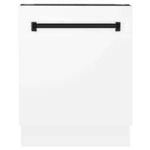 ZLINE Autograph Edition 24-Inch 3rd Rack Top Control Tall Tub Dishwasher in White Matte with Matte Black Handle, 51dBa (DWVZ-WM-24-MB)