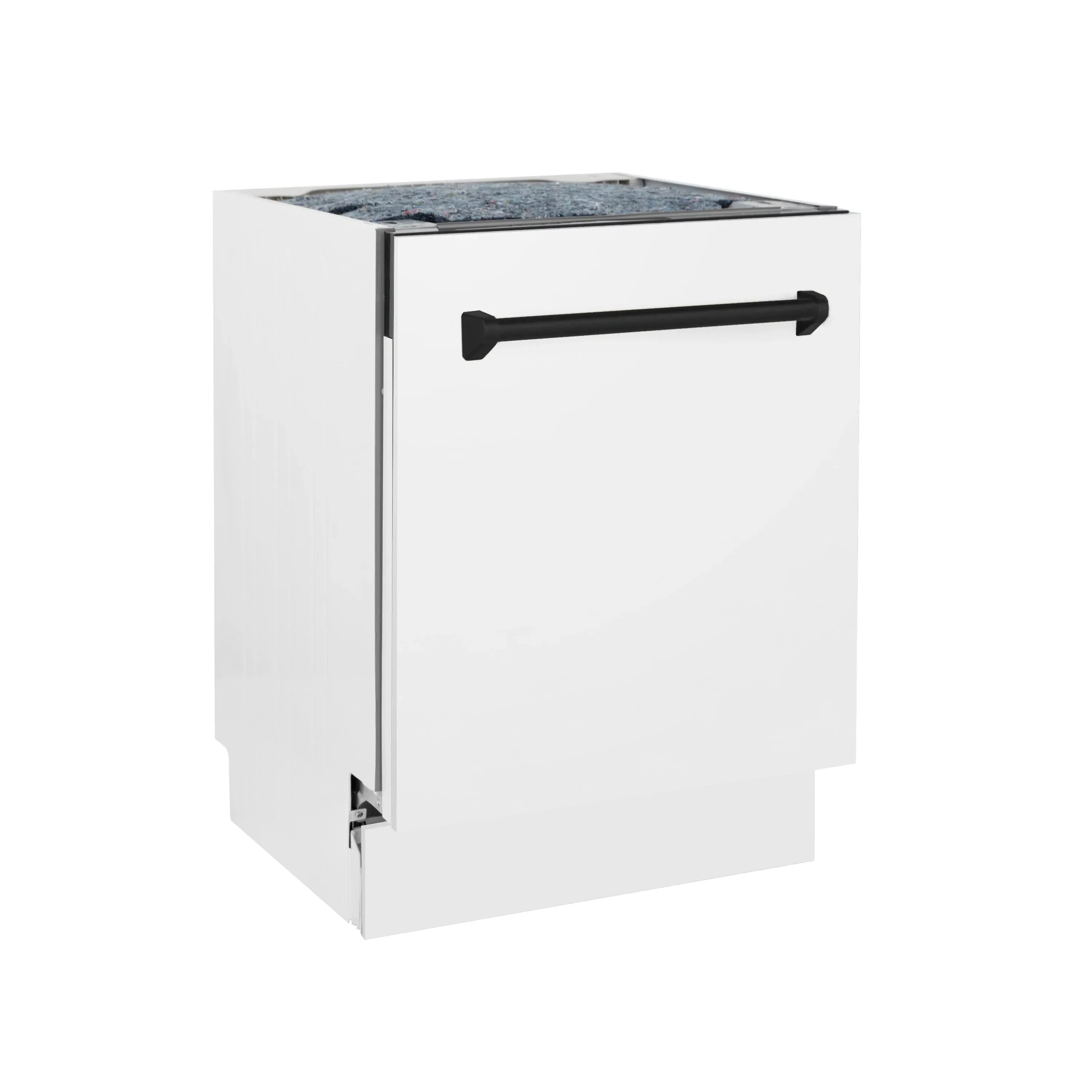 ZLINE Autograph Edition 24-Inch 3rd Rack Top Control Tall Tub Dishwasher in White Matte with Matte Black Handle, 51dBa (DWVZ-WM-24-MB)
