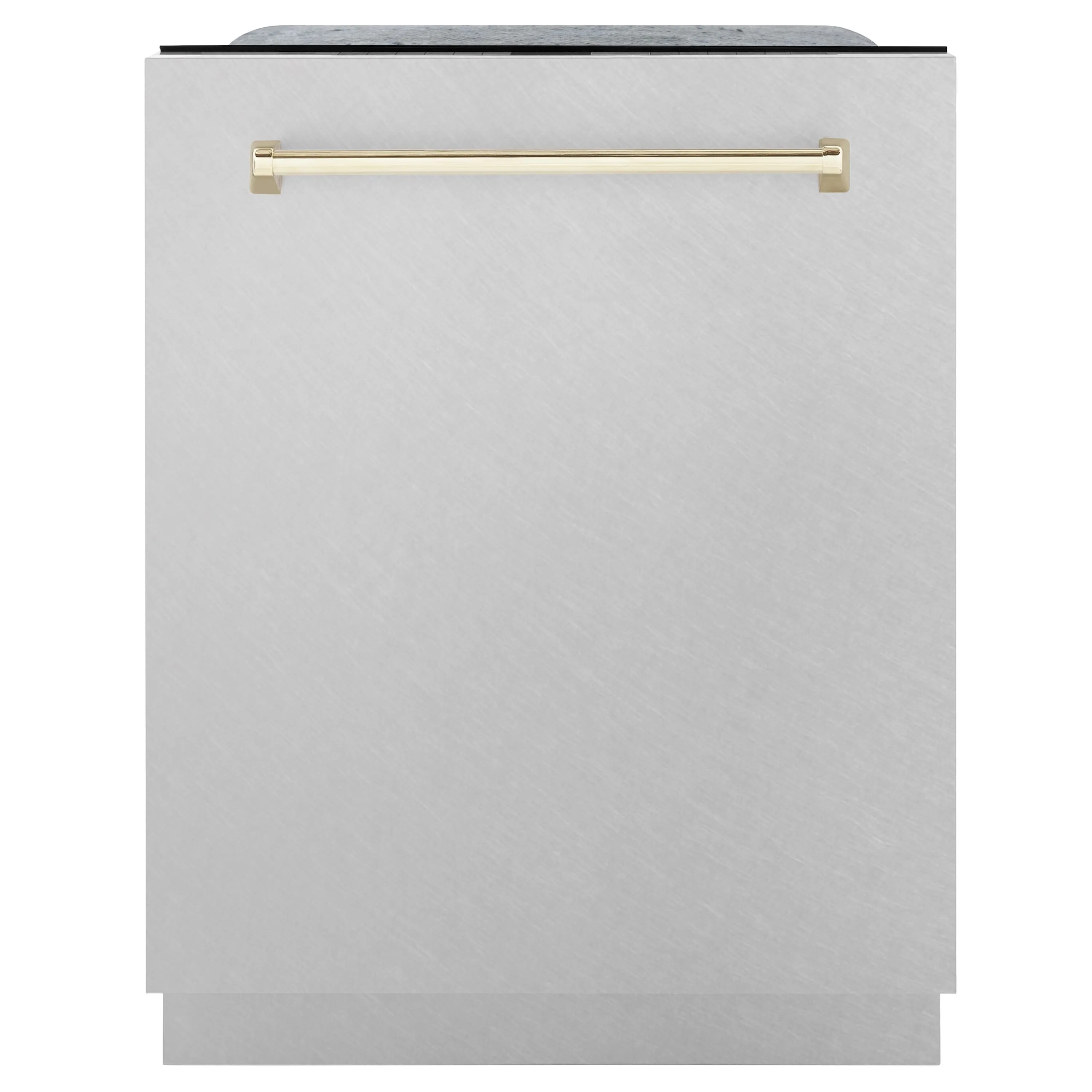 ZLINE Autograph Edition 24-Inch 3rd Rack Top Touch Control  Dishwasher in DuraSnow Stainless Steel with Gold Handle, 45 dBa (DWMTZ-SN-24-G)