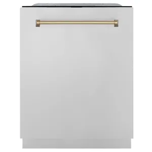 ZLINE Autograph Edition 24-Inch 3rd Rack Top Touch Control  Dishwasher in Stainless Steel with Champagne Bronze Handle, 45 dBa (DWMTZ-304-24-CB)