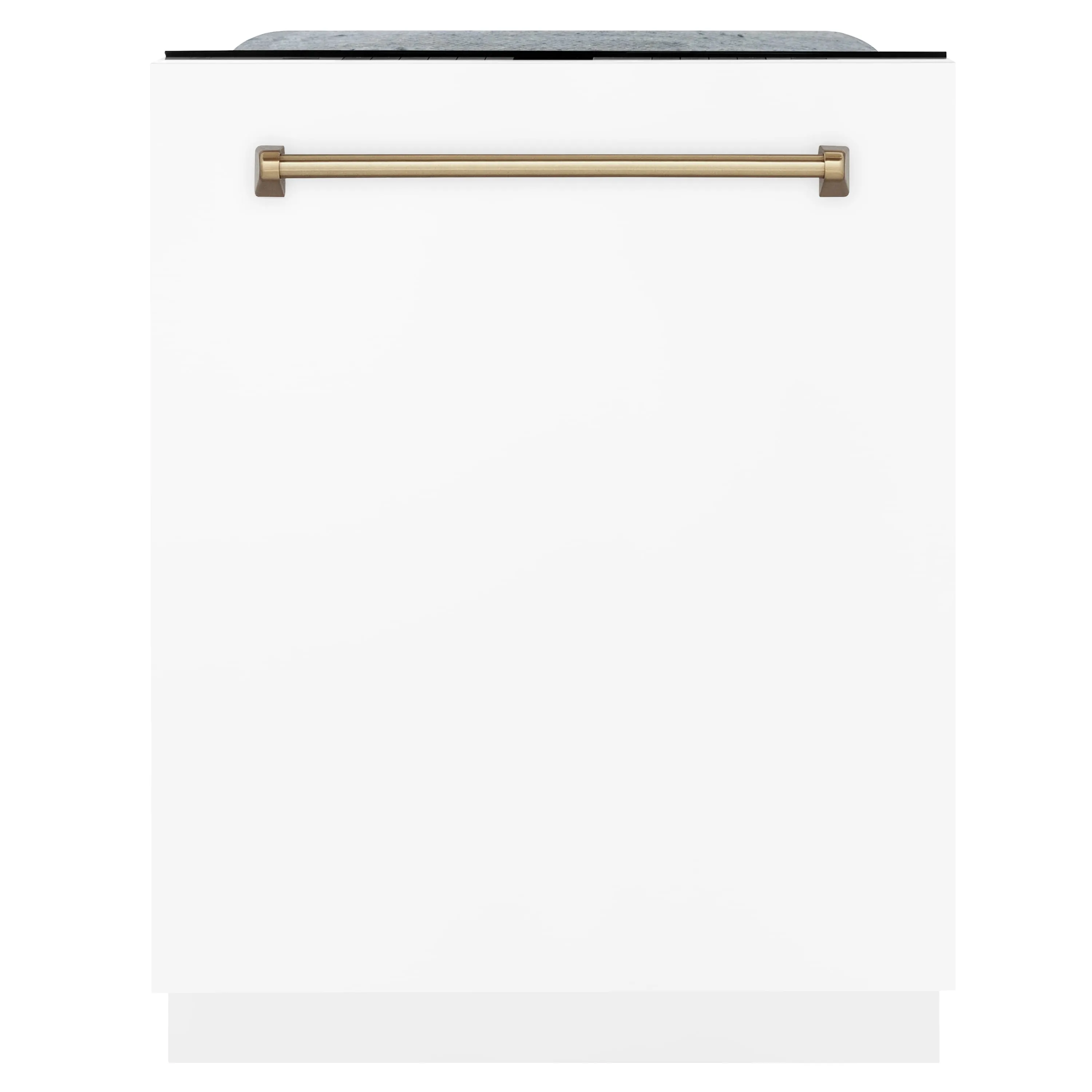 ZLINE Autograph Edition 24-Inch 3rd Rack Top Touch Control  Dishwasher in White Matte with Champagne Bronze Handle, 45 dBa (DWMTZ-WM-24-CB)