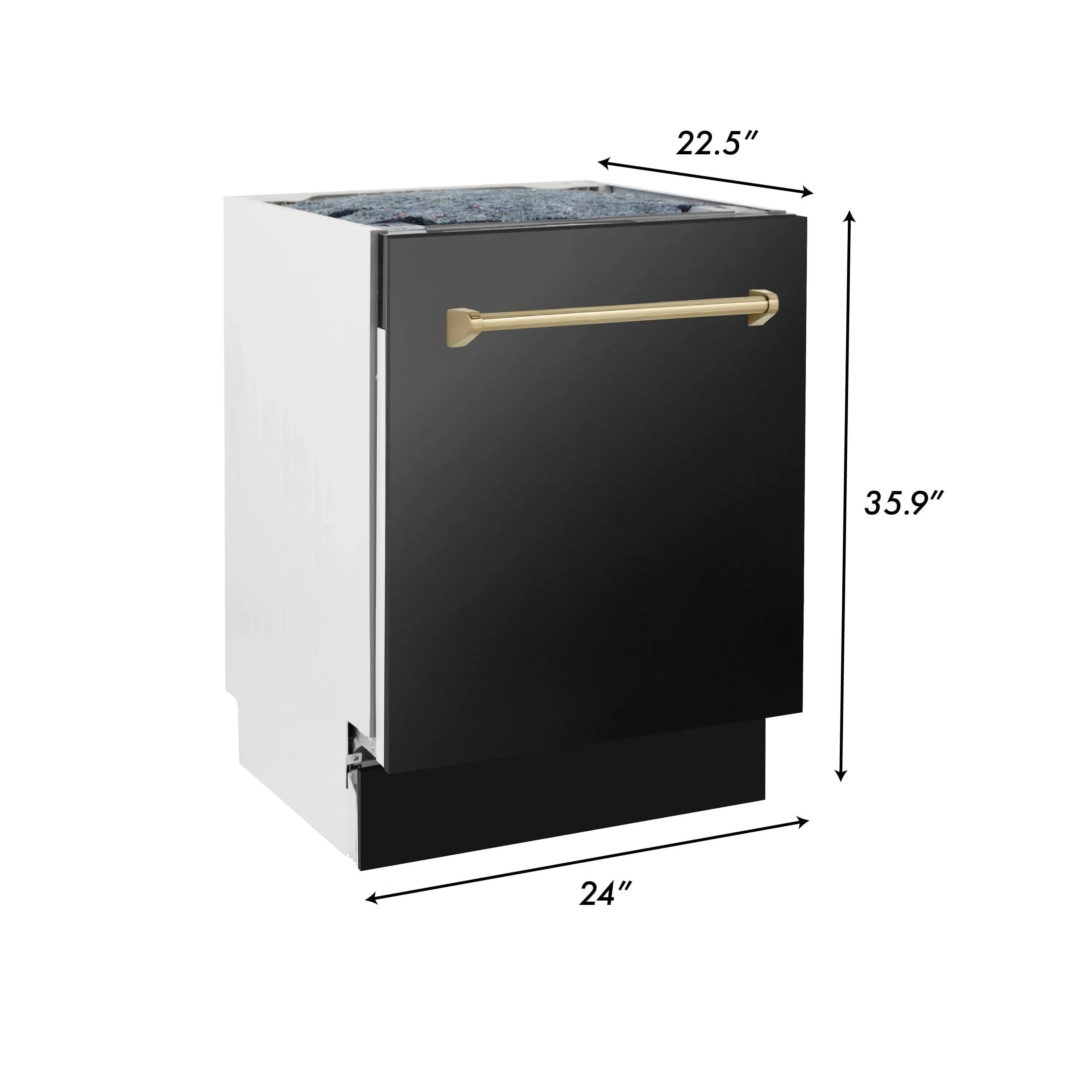 ZLINE Autograph Edition 24-Inch Tall Tub Dishwasher in Black Stainless Steel with Champagne Bronze Handle (DWVZ-BS-24-CB)
