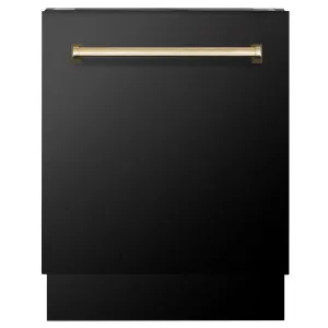 ZLINE Autograph Edition 24-Inch Tall Tub Dishwasher in Black Stainless Steel with Gold Handle (DWVZ-BS-24-G)